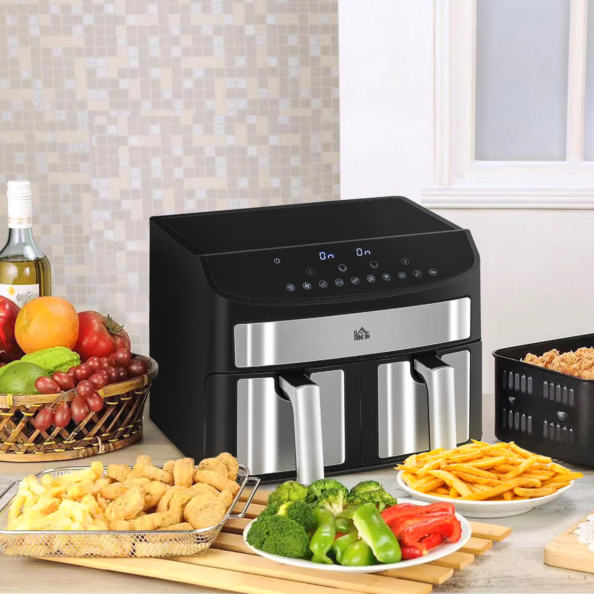 Dual Air Fryer, 10-in-1 8L Family Size with 2 x 4L Baskets & Smart Finish, 2400W, Black - Image 3