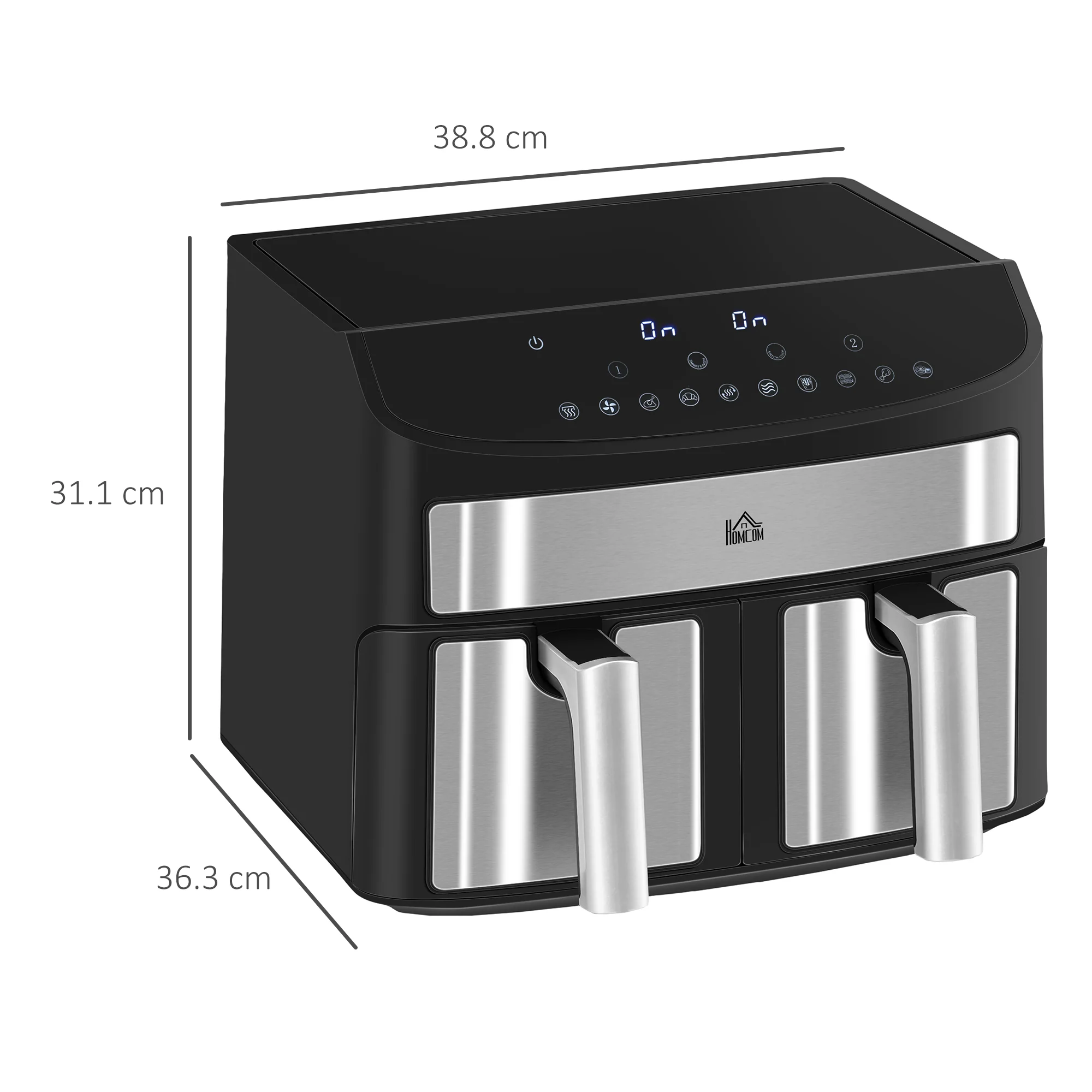 Dual Air Fryer, 10-in-1 8L Family Size with 2 x 4L Baskets & Smart Finish, 2400W, Black - Image 5