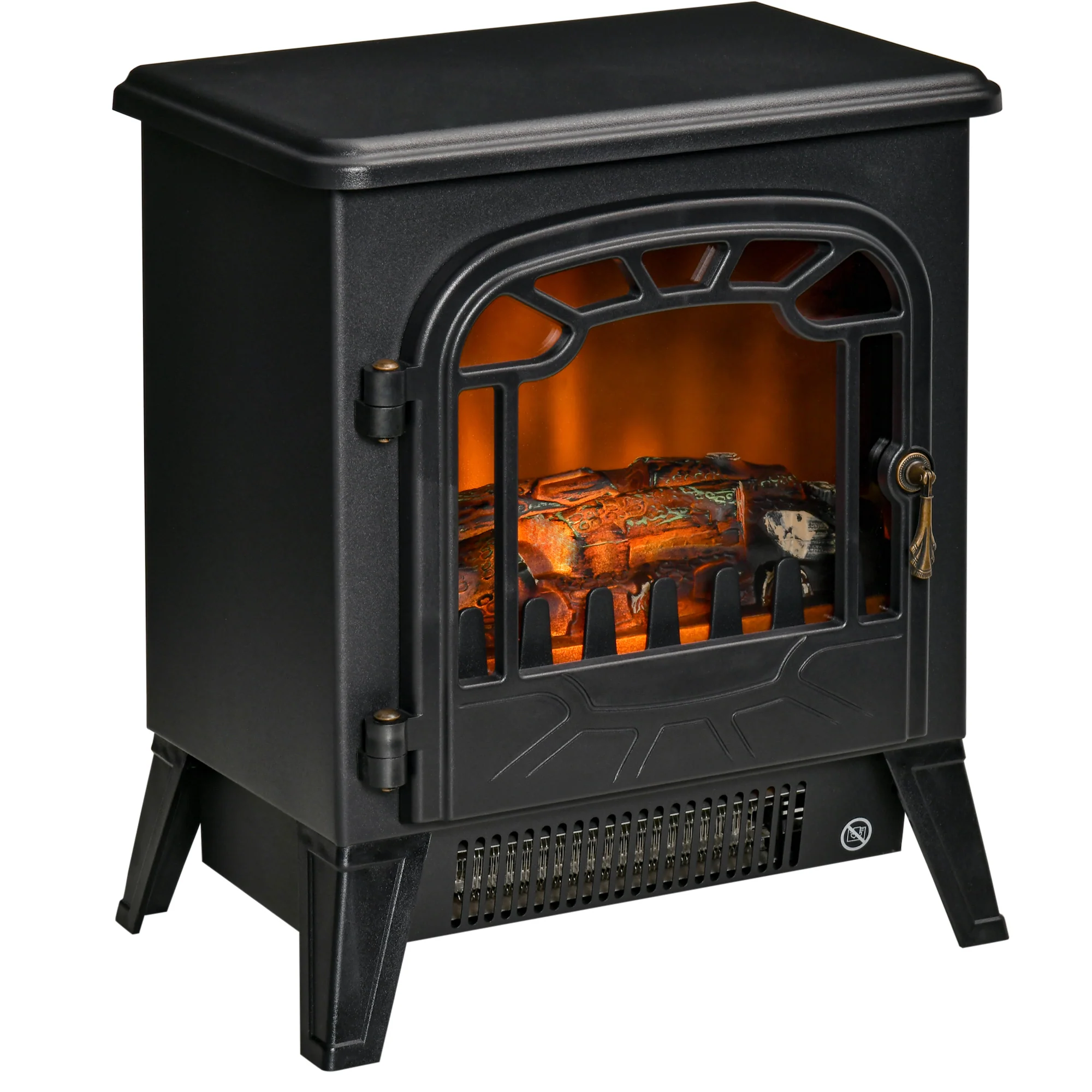 Electric Fireplace Stove, with 3D Realistic Flame with Overheat Protection, 16" 1500W Black