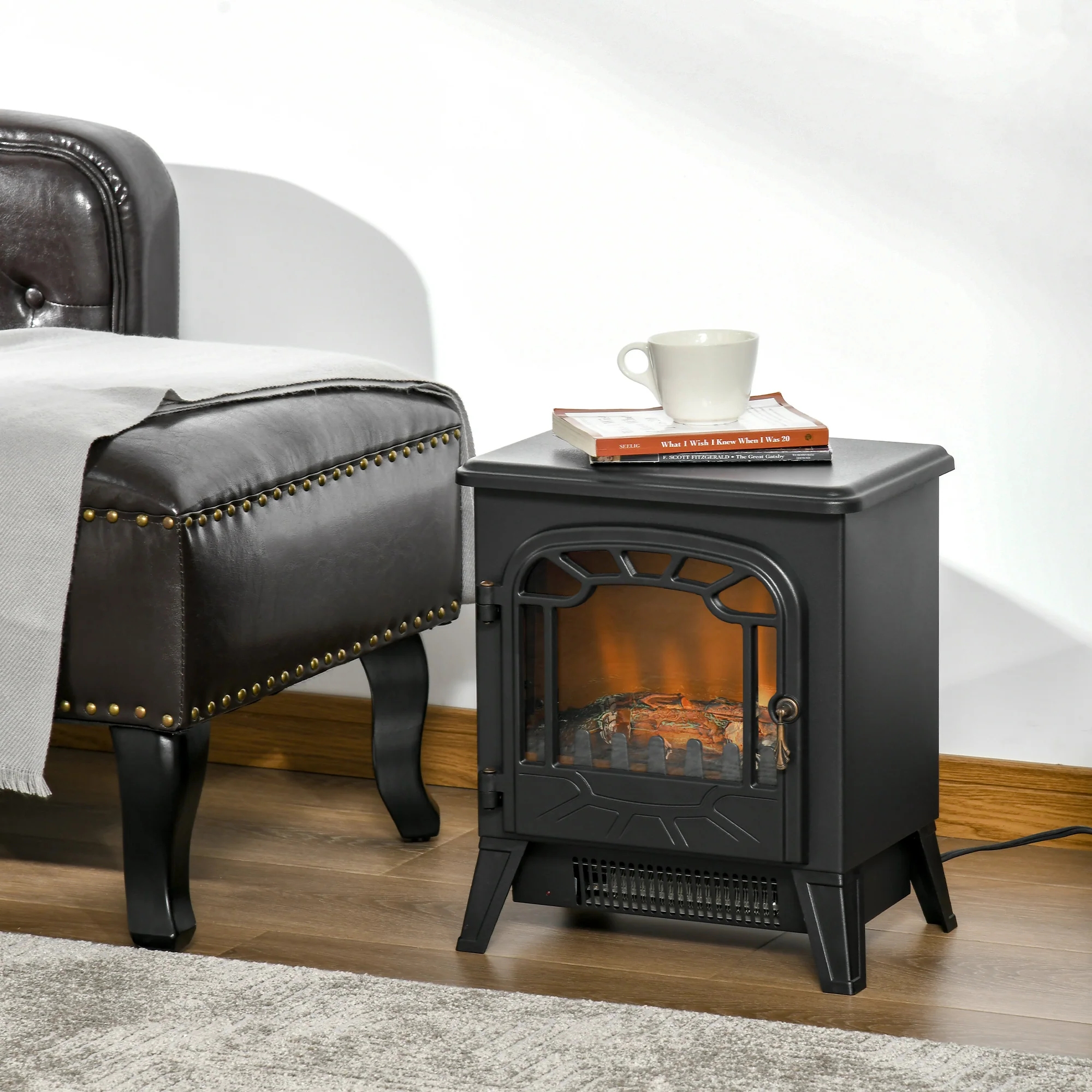 Electric Fireplace Stove, with 3D Realistic Flame with Overheat Protection, 16" 1500W Black - Image 4