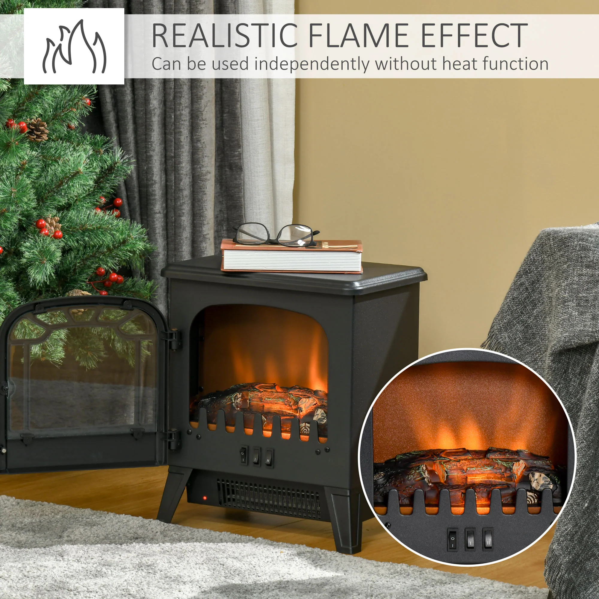 Electric Fireplace Stove, with 3D Realistic Flame with Overheat Protection, 16" 1500W Black - Image 6
