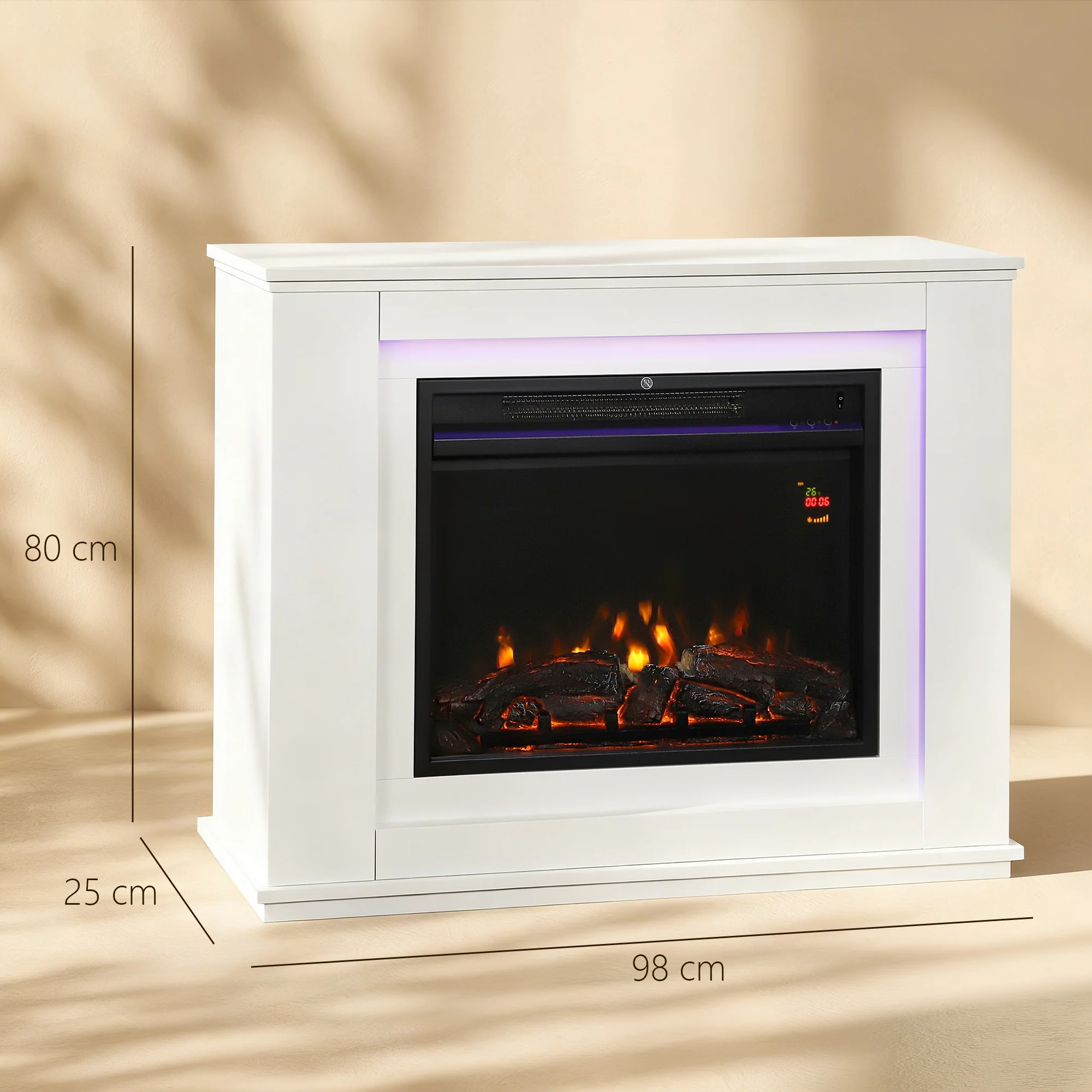 Electric Fireplace 32" 2000W Inset Electric Fire and Mantel Reach up to 30m2, White - Image 5