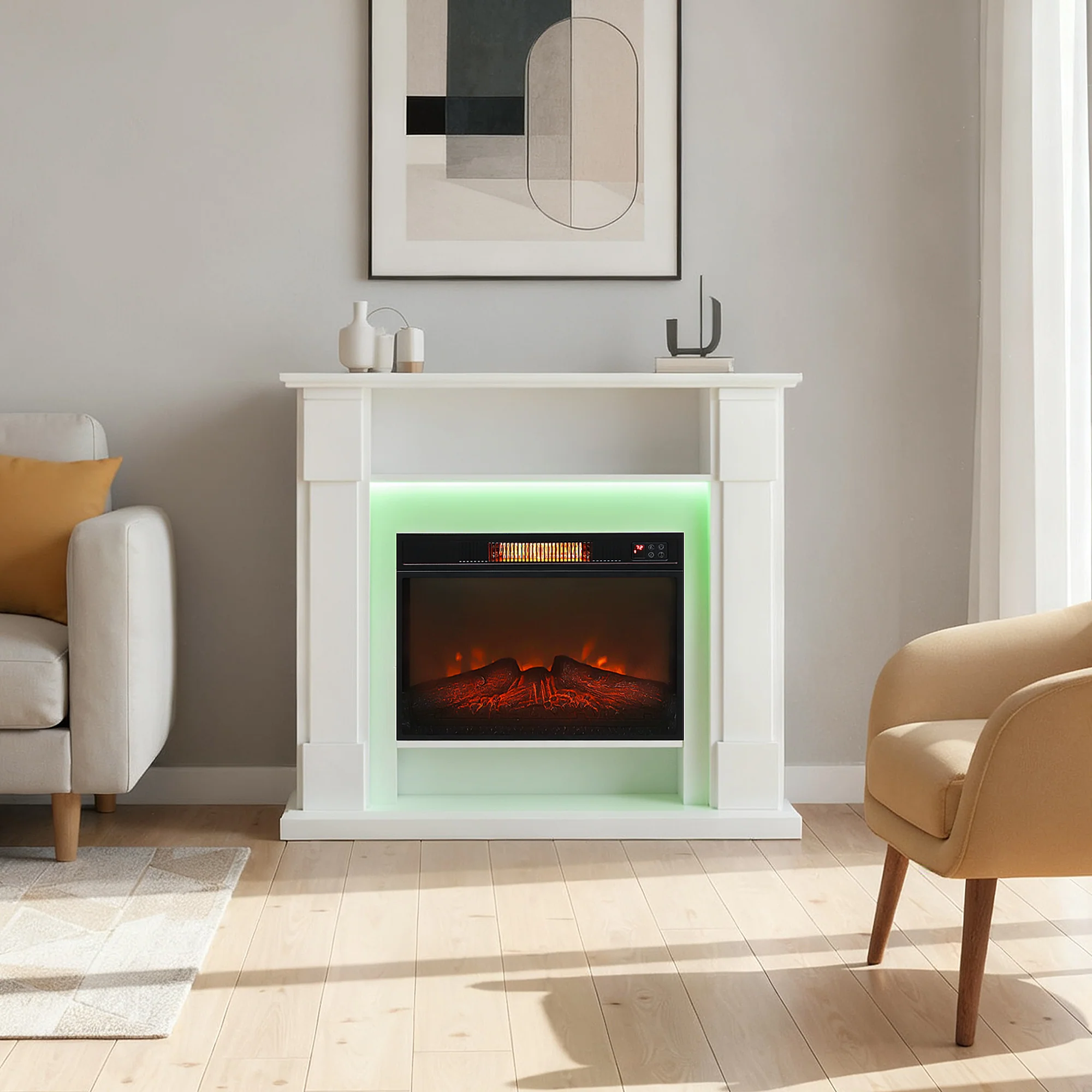 Electric Fireplace 38" 1800W Inset Electric Fire and Mantel Reach up to 30 m?, White - Image 10