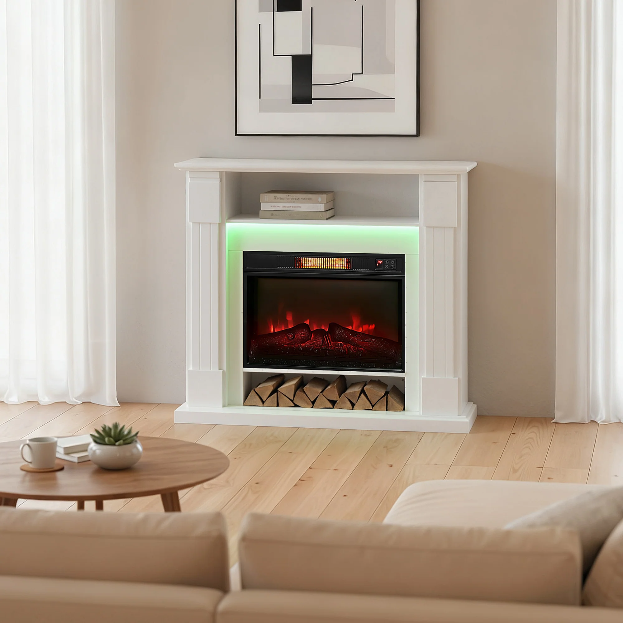 Electric Fireplace 38" 1800W Inset Electric Fire and Mantel Reach up to 30 m?, White - Image 11