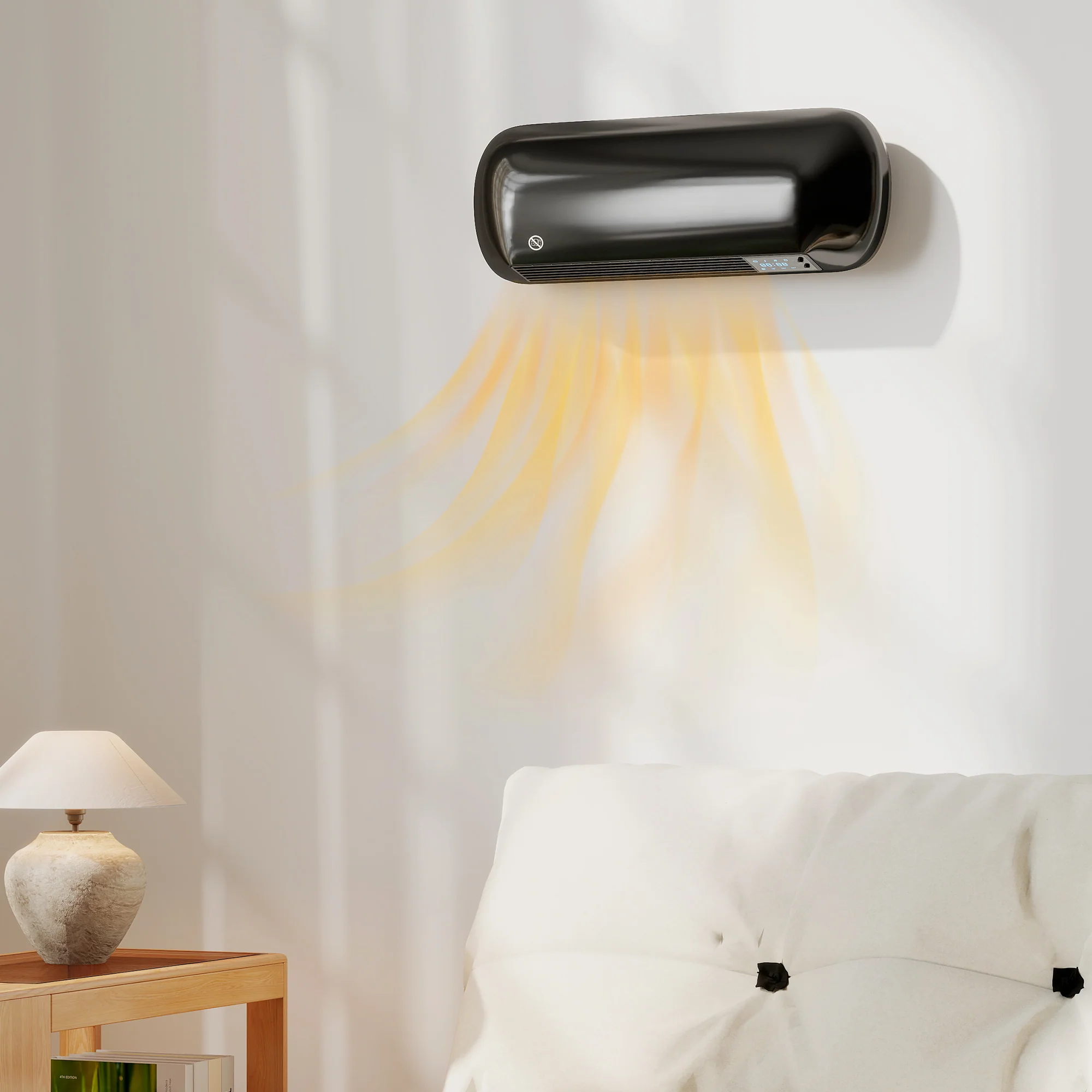 Electric Heater, 2000W Ceramic Space Heater, Wall Mounted, with Fan, Adjustable Thermostat, Weekly Timer, Oscillation, Open Window Detection, 24H Timer, Remote Control, Children Lock, Black - Image 4