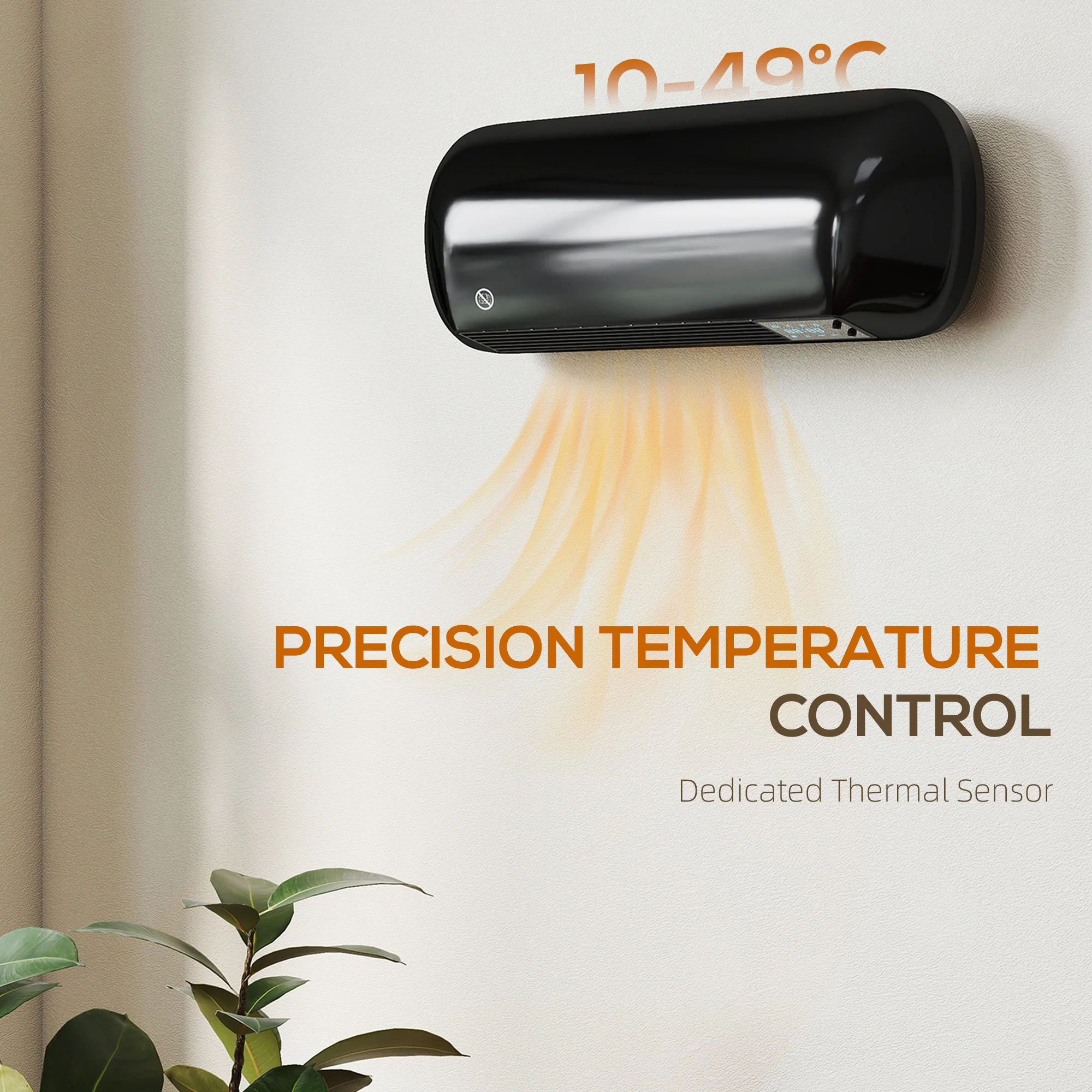 Electric Heater, 2000W Ceramic Space Heater, Wall Mounted, with Fan, Adjustable Thermostat, Weekly Timer, Oscillation, Open Window Detection, 24H Timer, Remote Control, Children Lock, Black - Image 9