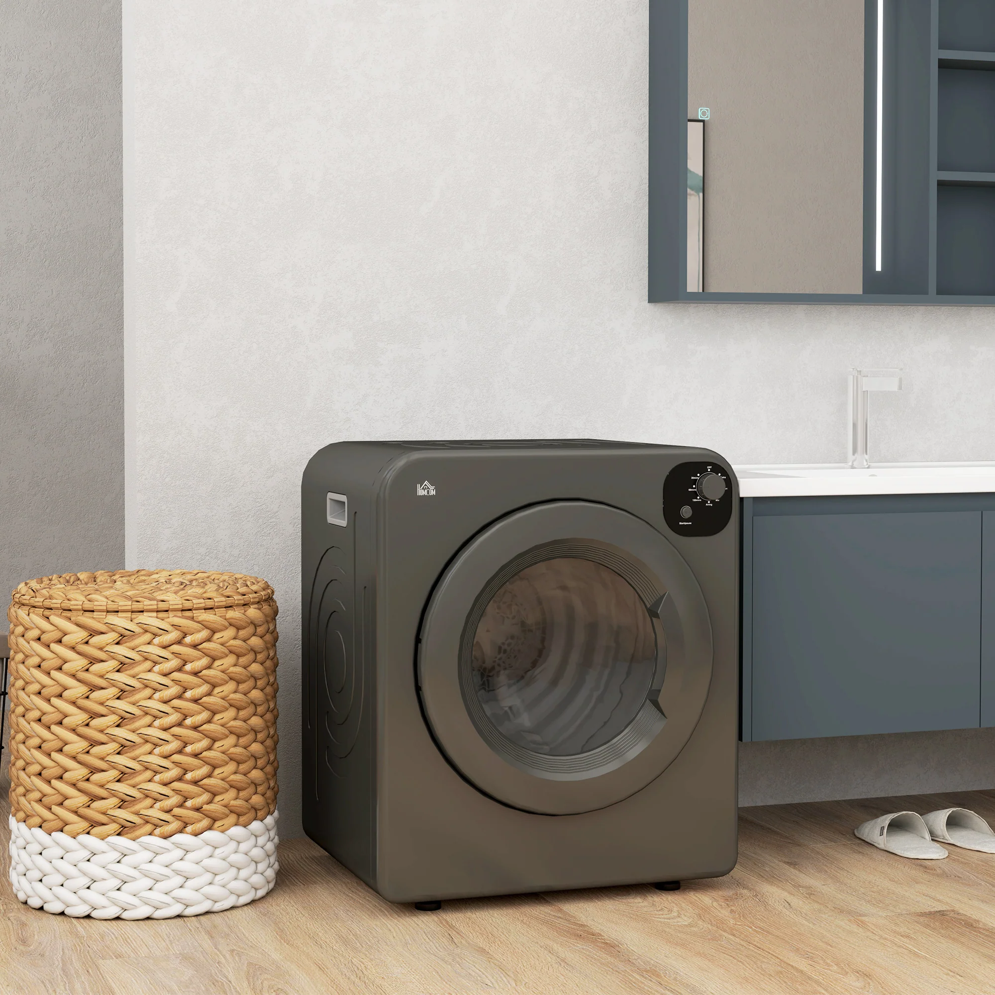 3.22 Cu. Ft. Portable Dryer w/7 Modes & 13.2lbs Capacity, 1300W Electric Tumble Dryer, Grey - Image 4