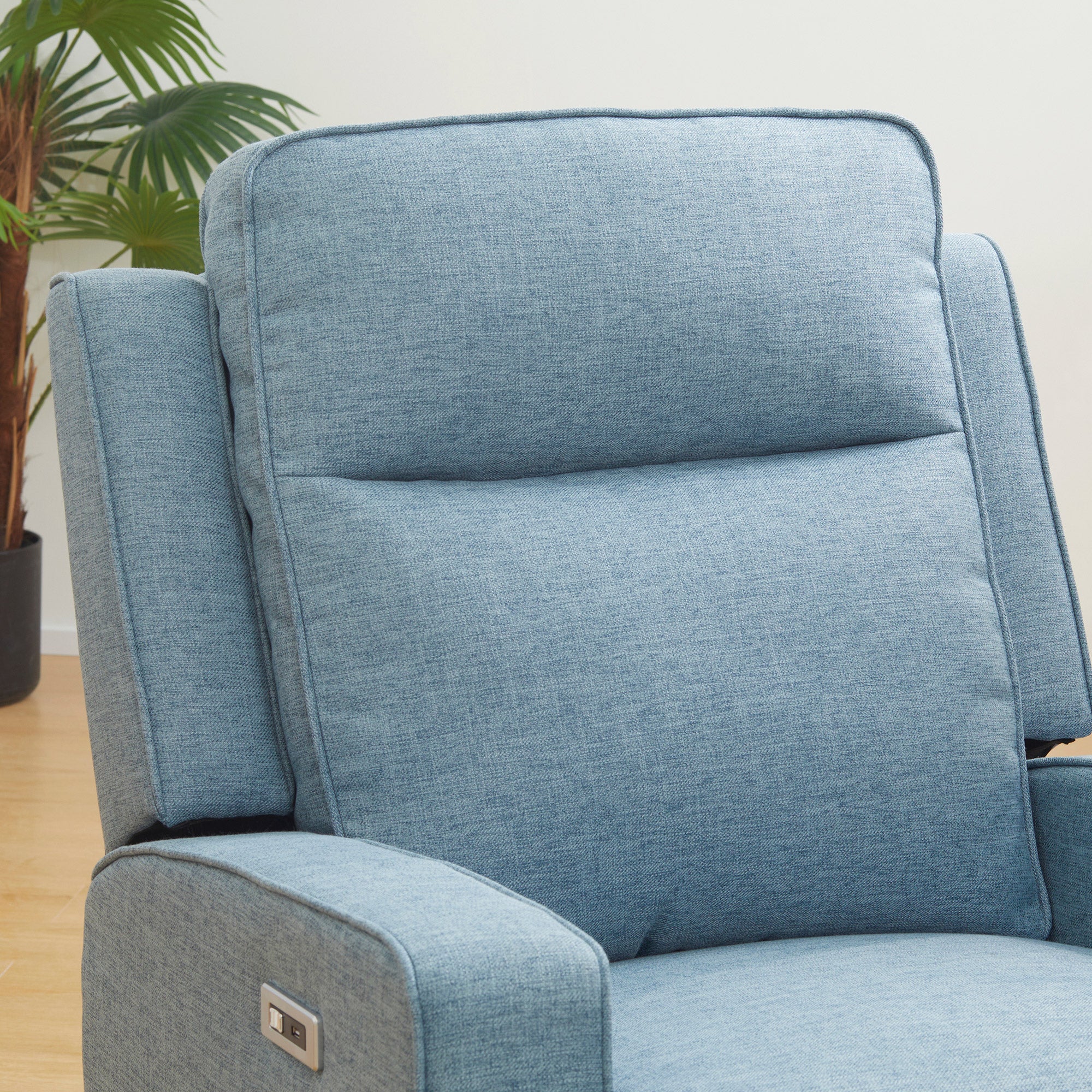 Electric Power Recliner, Wall Hugger Armchair w/ USB Charging Station, Blue - Image 7