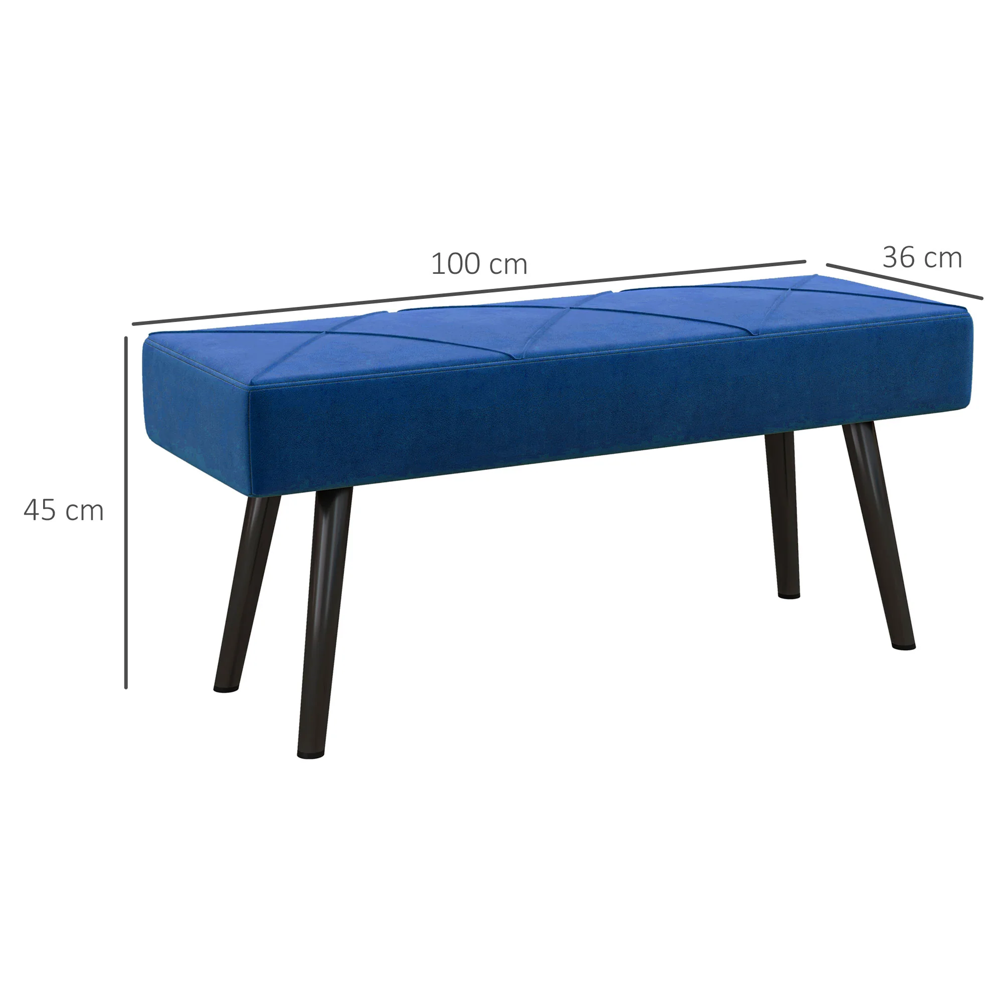 End of Bed Bench with X-Shape Design and Steel Legs, Upholstered Hallway Bench, Blue - Image 5