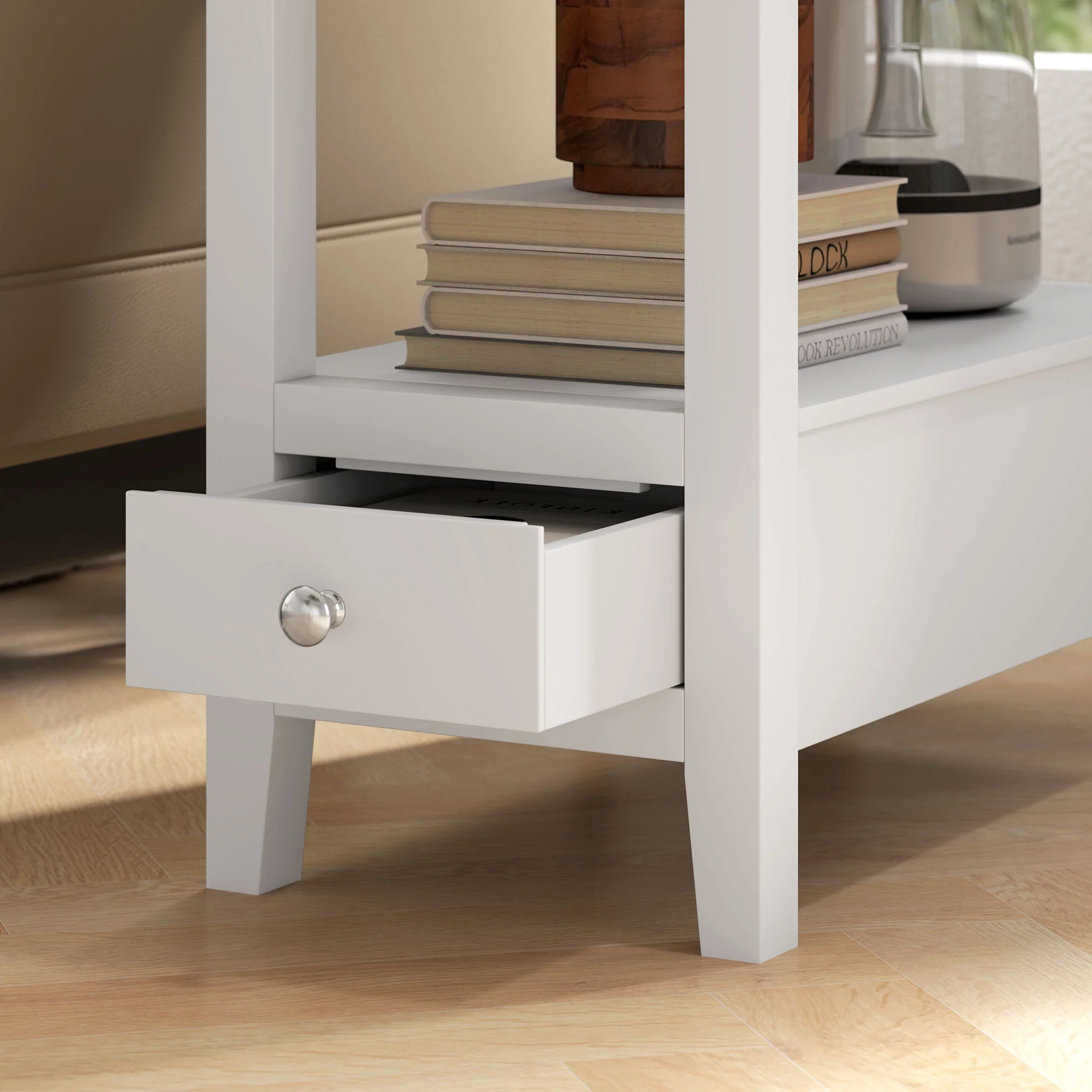 End Table with Charging Station USB Ports & 2 Drawers, White - Image 11
