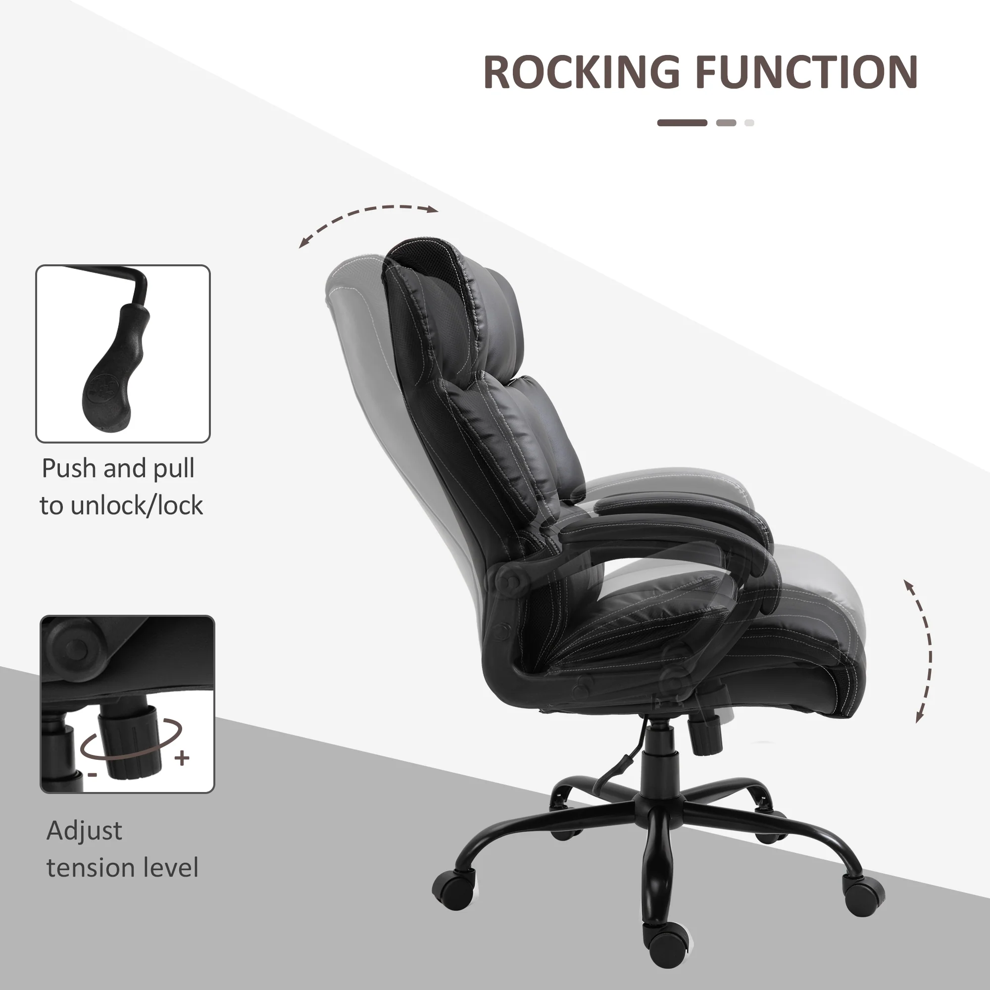 360° Swivel Office Chair, Heavy-Duty Chair with Adjustable Height, 400lbs Capacity, Black - Image 6