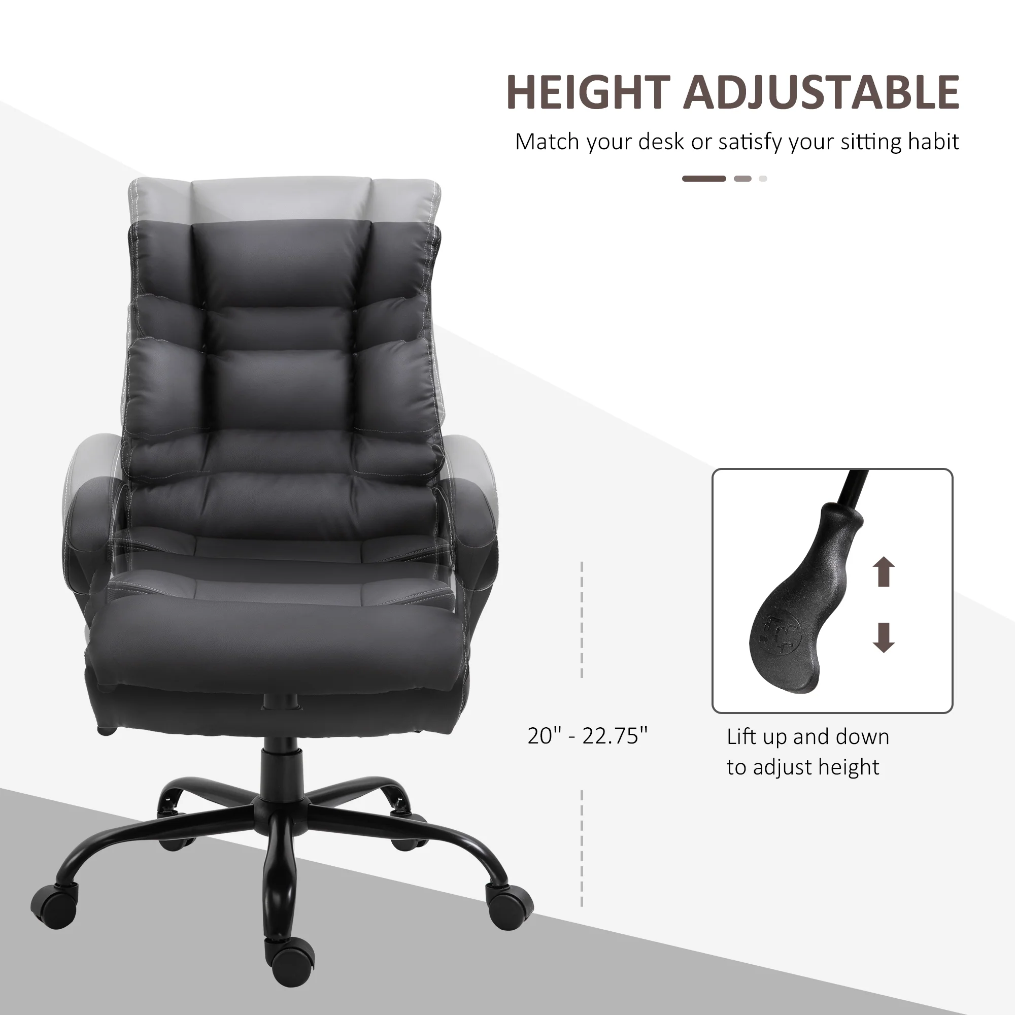 360° Swivel Office Chair, Heavy-Duty Chair with Adjustable Height, 400lbs Capacity, Black - Image 7