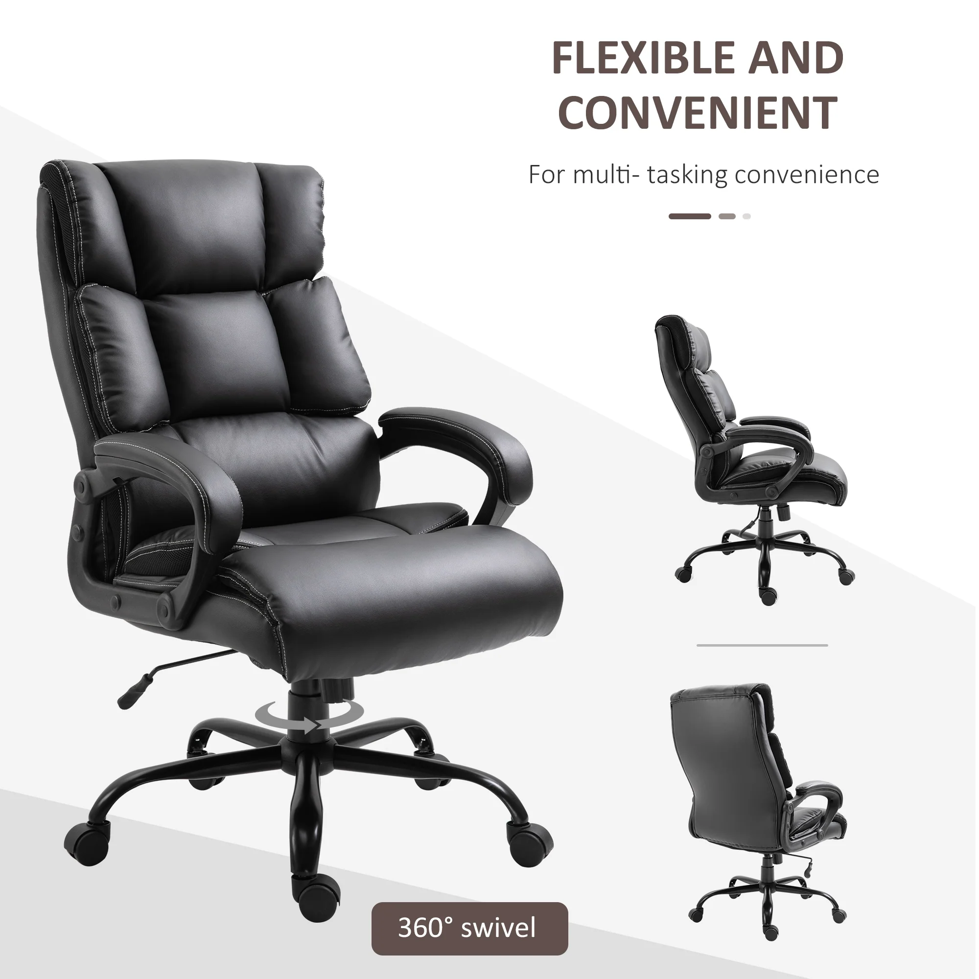 360° Swivel Office Chair, Heavy-Duty Chair with Adjustable Height, 400lbs Capacity, Black - Image 8