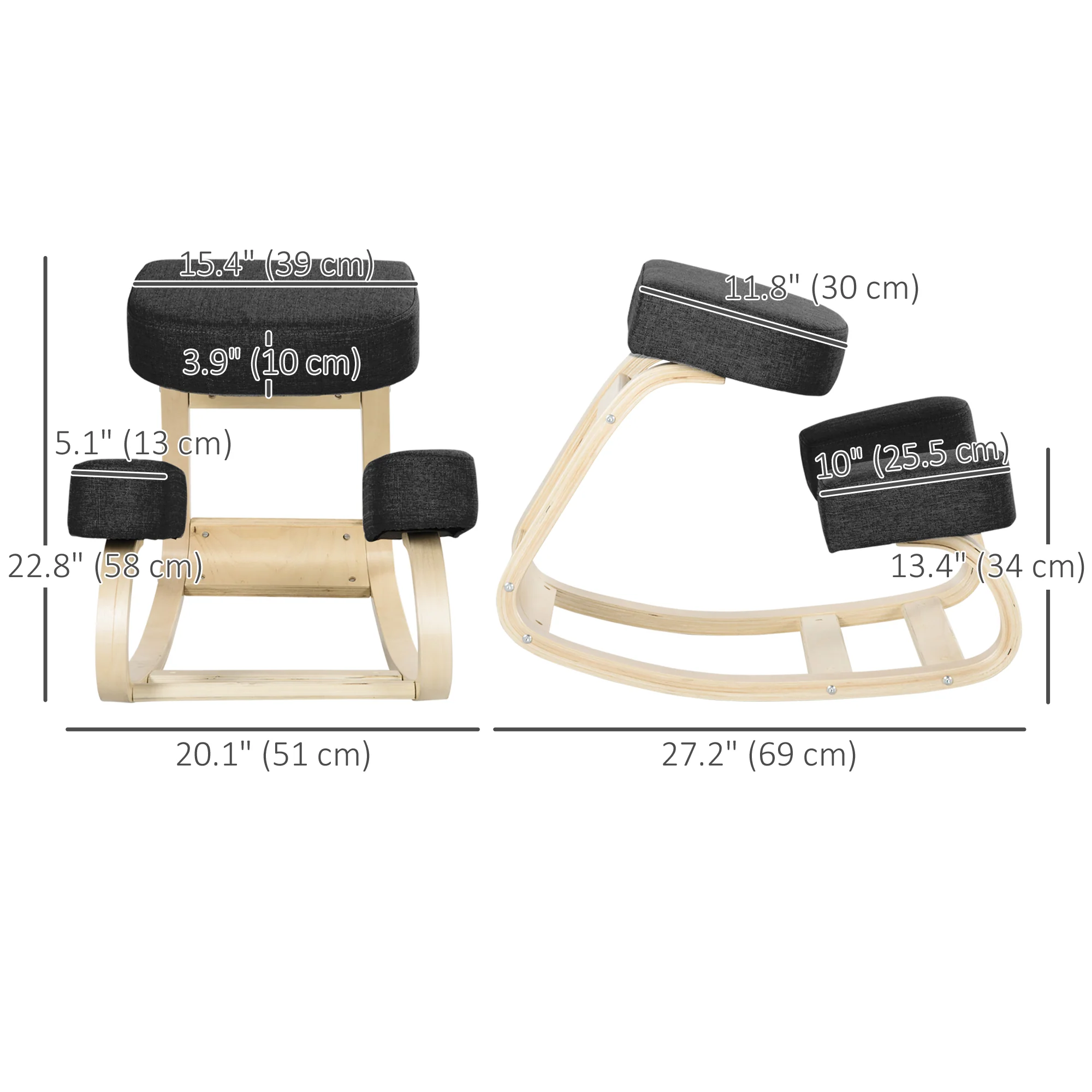 Ergonomic Kneeling Chair, Wood Kneel Stool with Thick Pads, Desk Knee Chair, Improve Posture, Back Pain, Black - Image 5