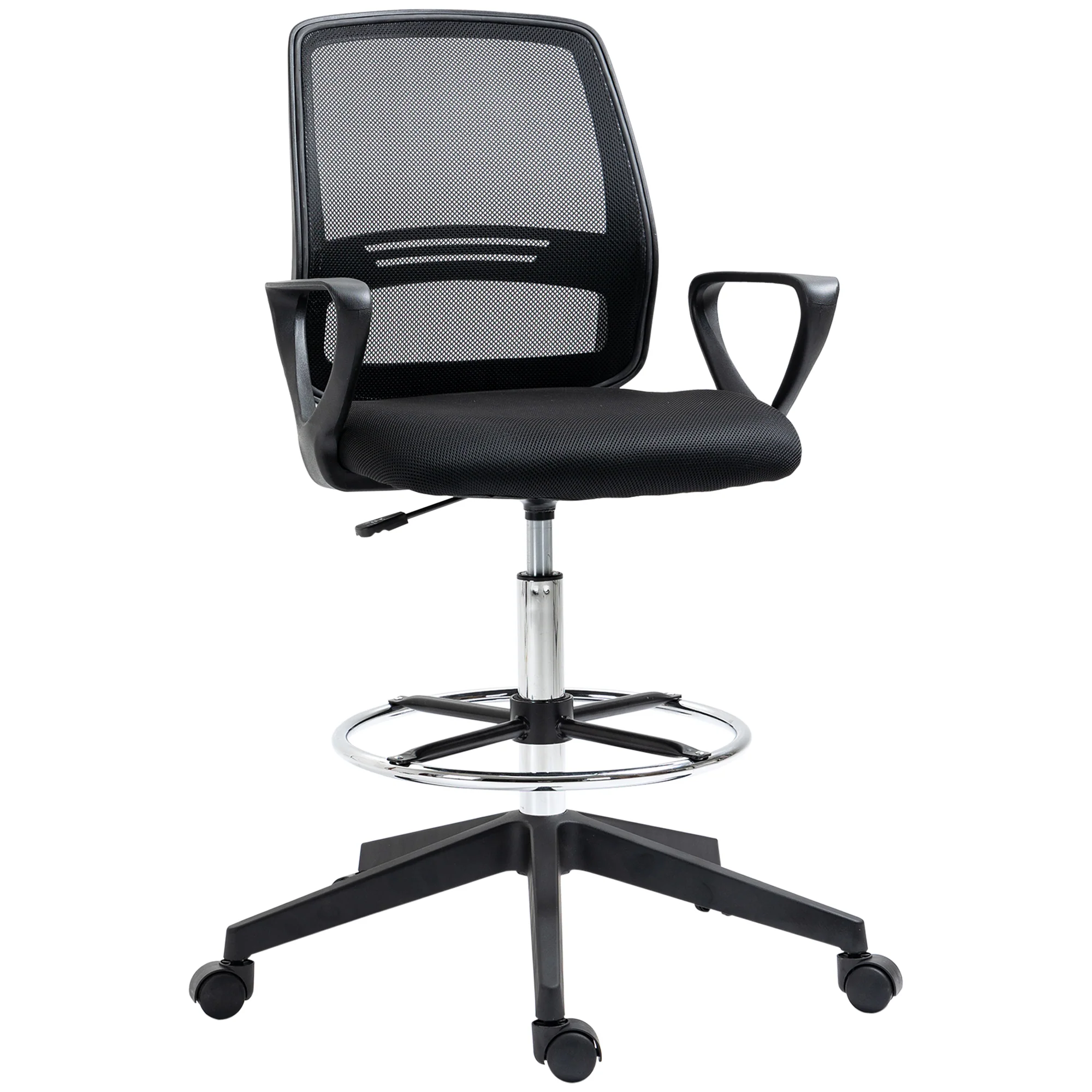 Ergonomic Drafting Chair, Mesh Back Tall Office Chair with Adjustable Height & Footrest, Black