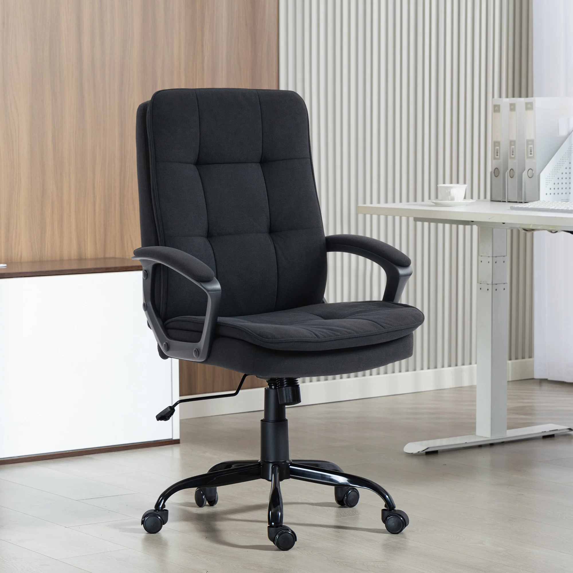 Executive Office Chair, Fabric Computer Desk Chair with Dual-Layer Padding, Adjustable Height, Armrests, Tilt Function, Swivel Wheels for Home Office, Study, Black - Image 4