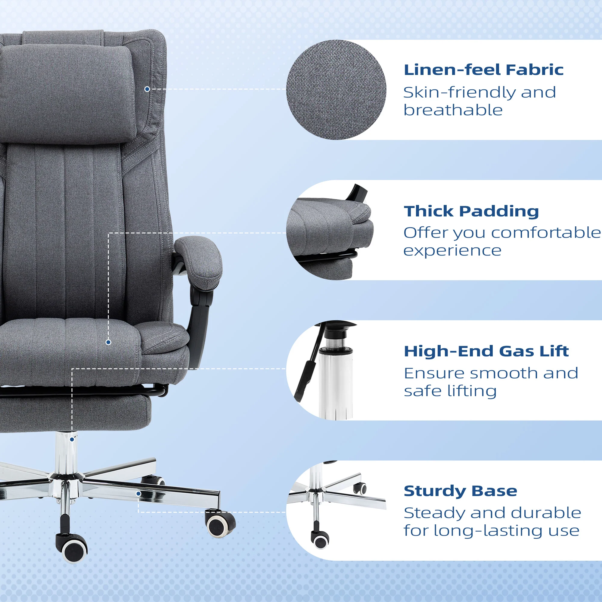 Executive Office Chair, High Back Computer Desk Chair with Headrest & Footrest, Dark Grey - Image 10