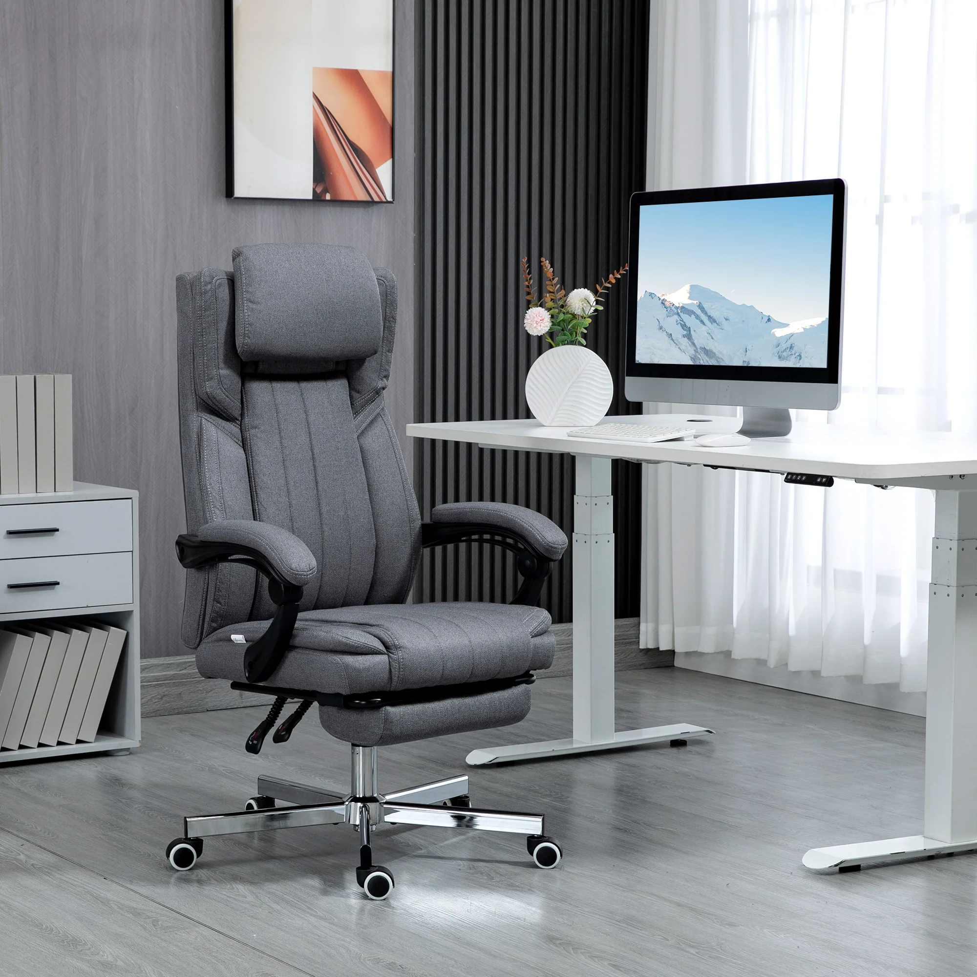Executive Office Chair, High Back Computer Desk Chair with Headrest & Footrest, Dark Grey - Image 3