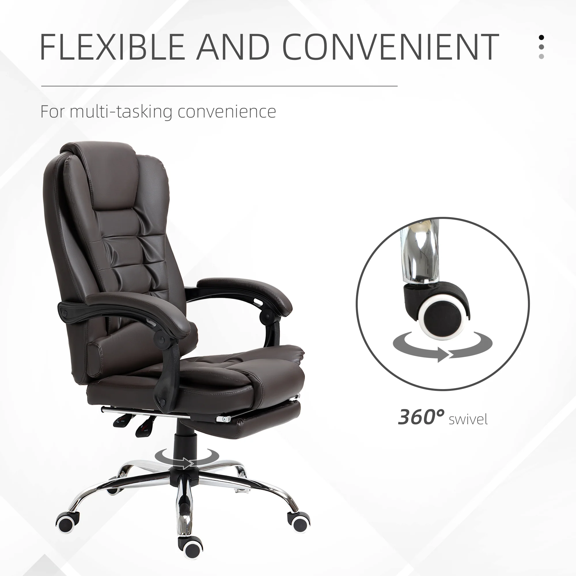 Executive Office Chair, High Back Reclining Chair with Retractable Footrest, Coffee - Image 7