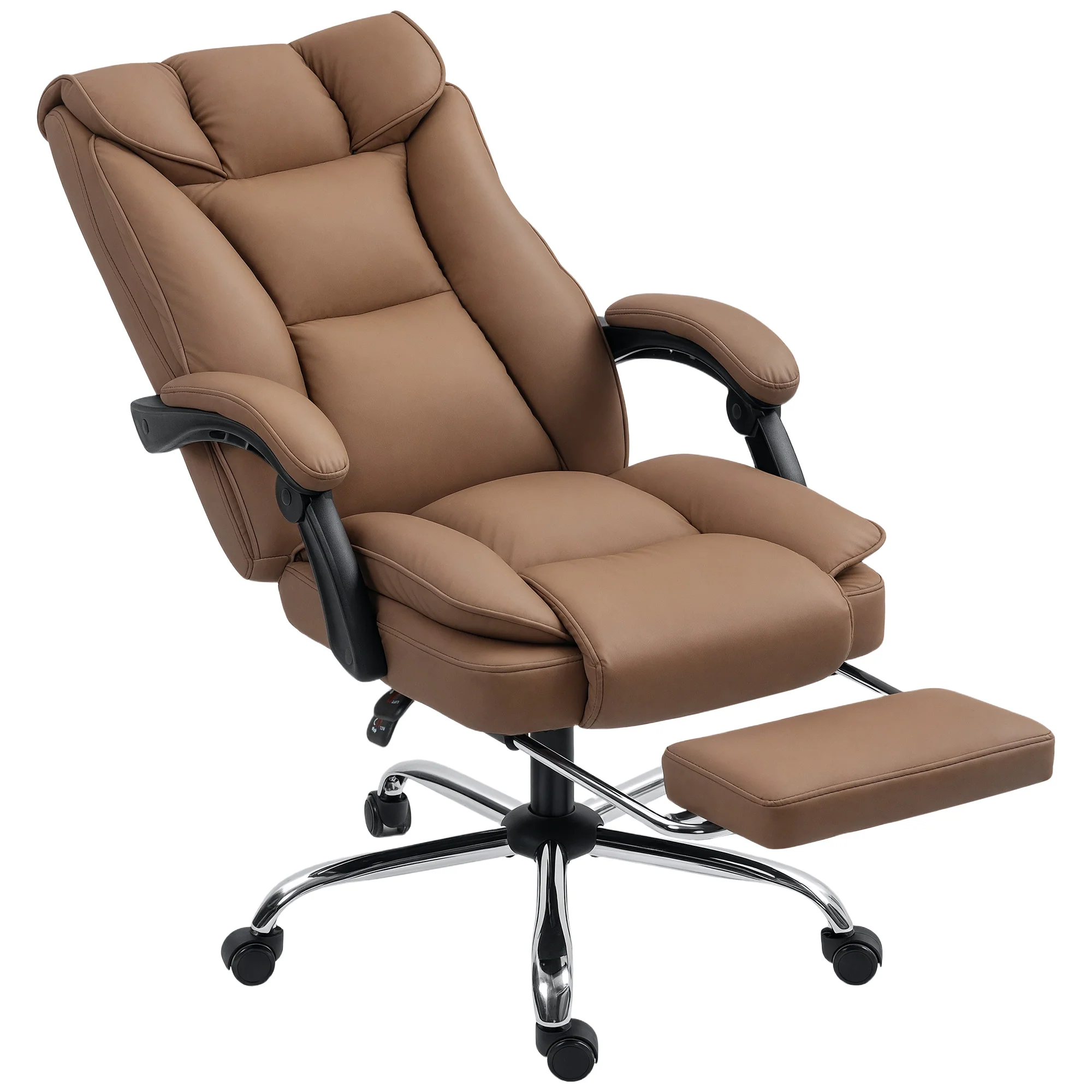 Executive Office Chair with Footrest, Pet-Friendly Faux Leather Comfort, Brown