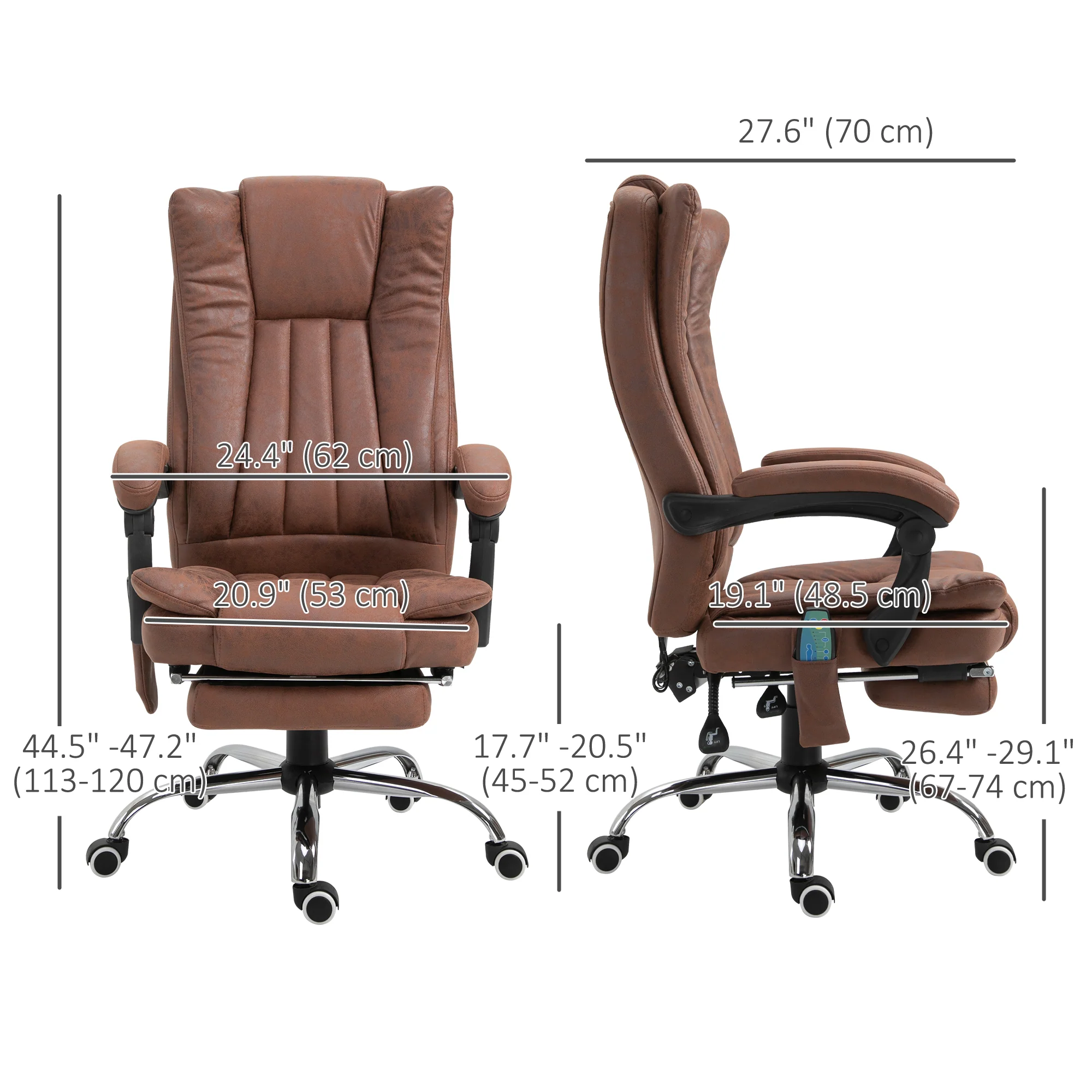 6-Point Executive Office Chair with Footrest, 360° Swivel Reclining Computer Chair, Brown - Image 5