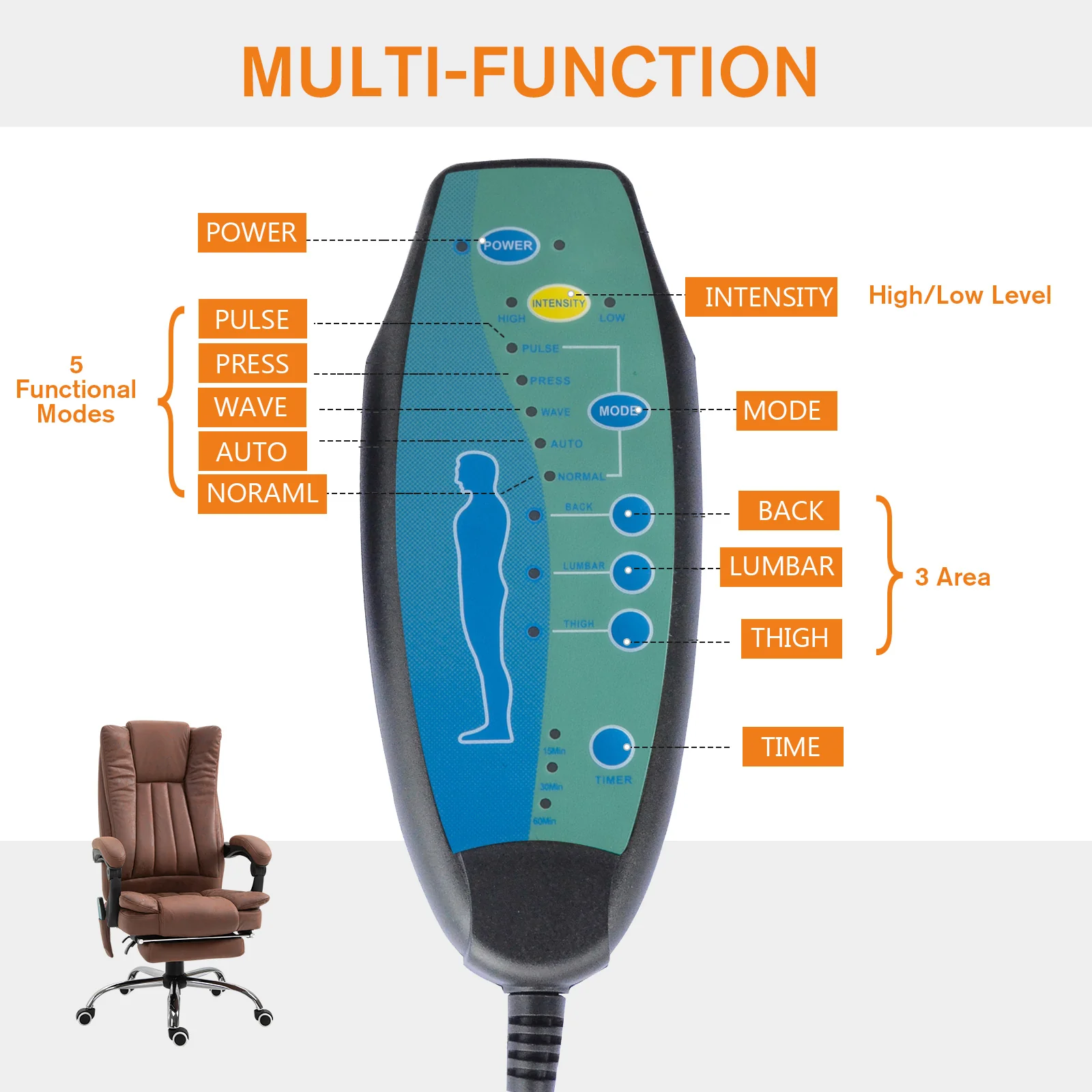 6-Point Executive Office Chair with Footrest, 360° Swivel Reclining Computer Chair, Brown - Image 6
