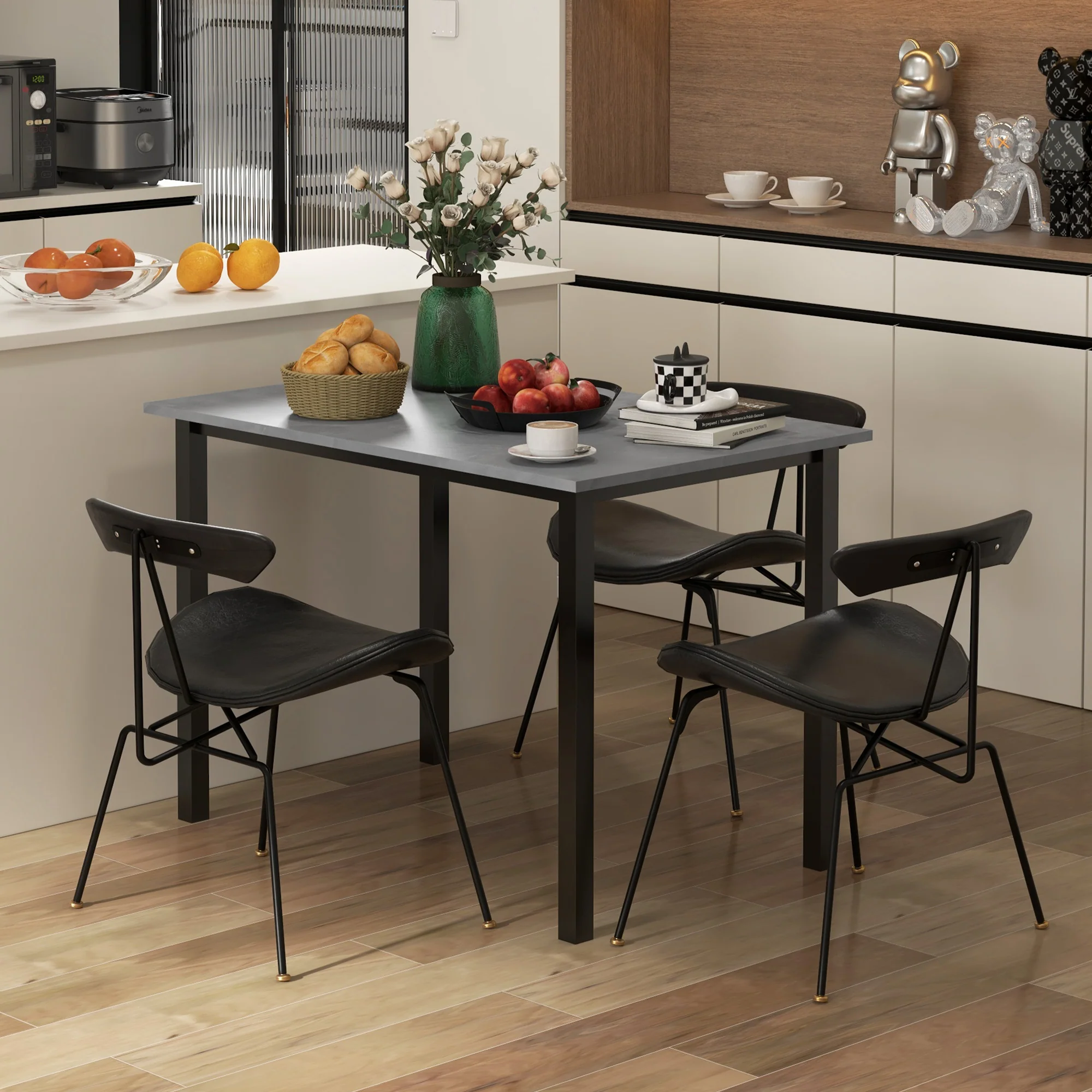 Expandable Dining Table for Six with Steel Frame, Dark Grey - Image 4