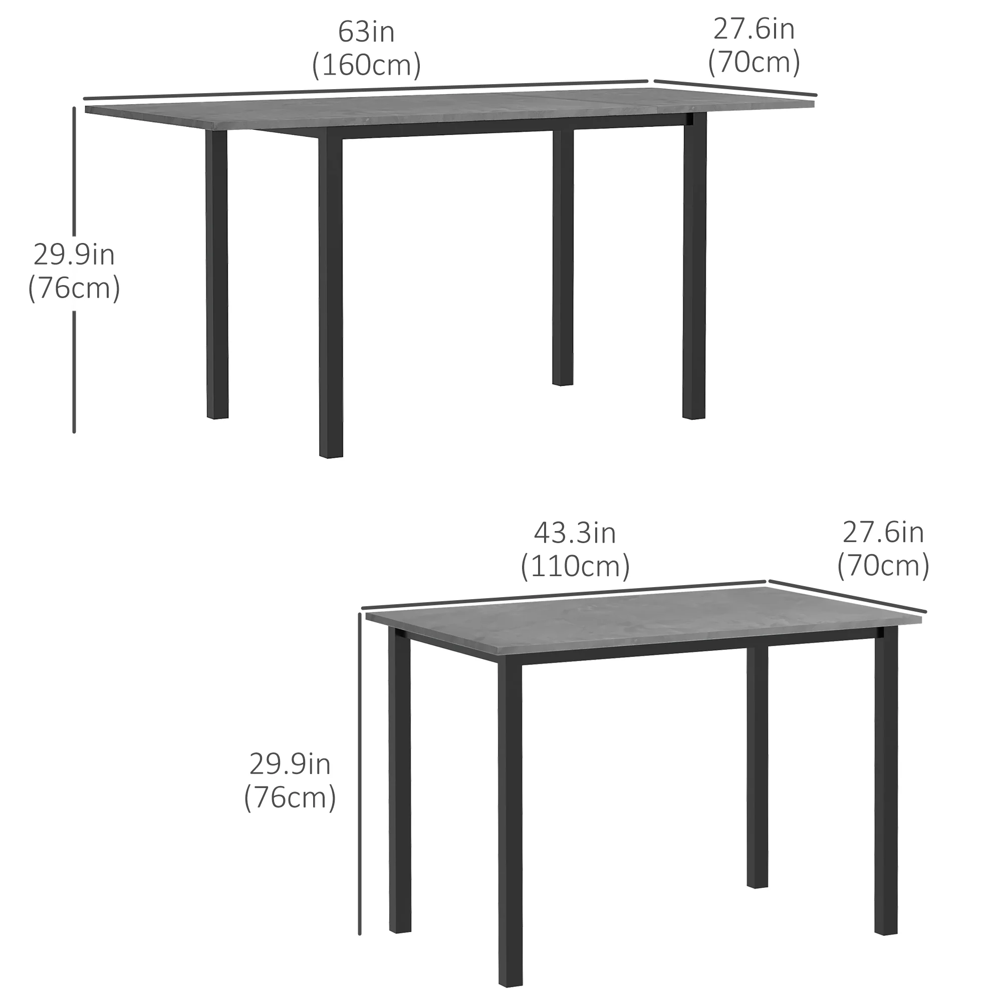 Expandable Dining Table for Six with Steel Frame, Dark Grey - Image 5