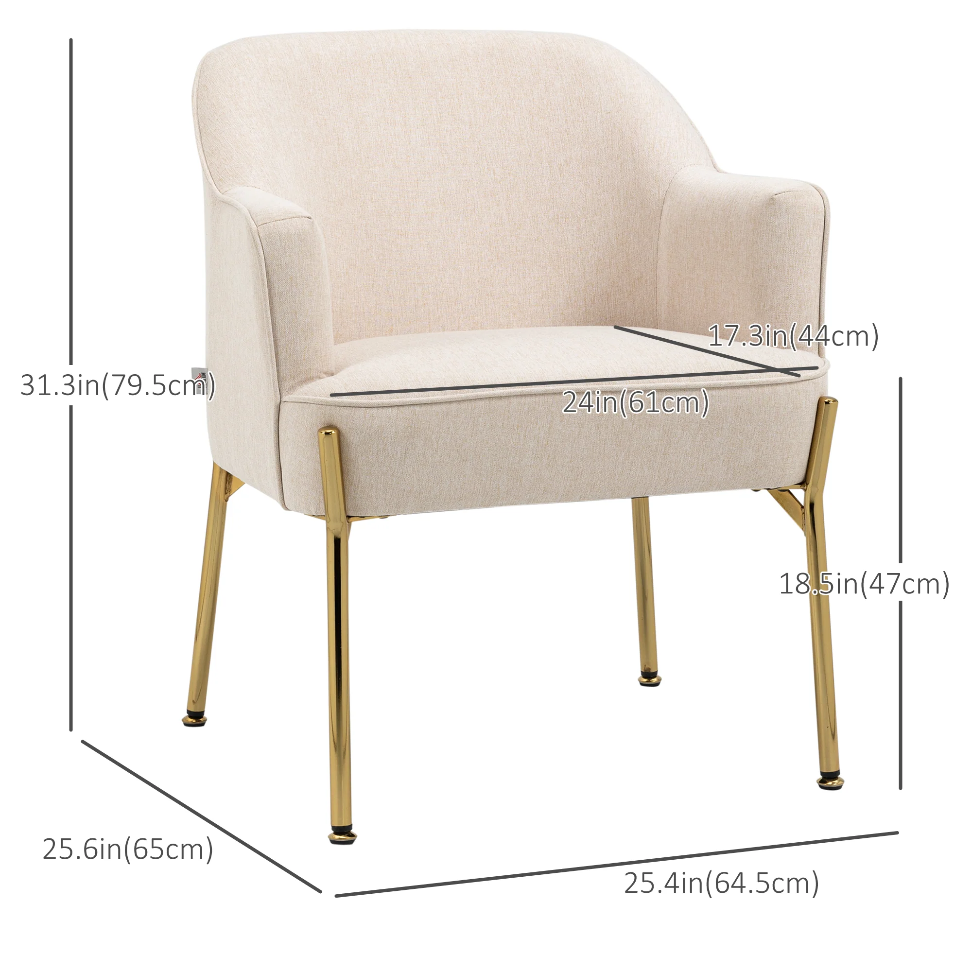 Velvet Accent Chair with Gold Metal Legs & Thick Padding, Cream White - Image 5