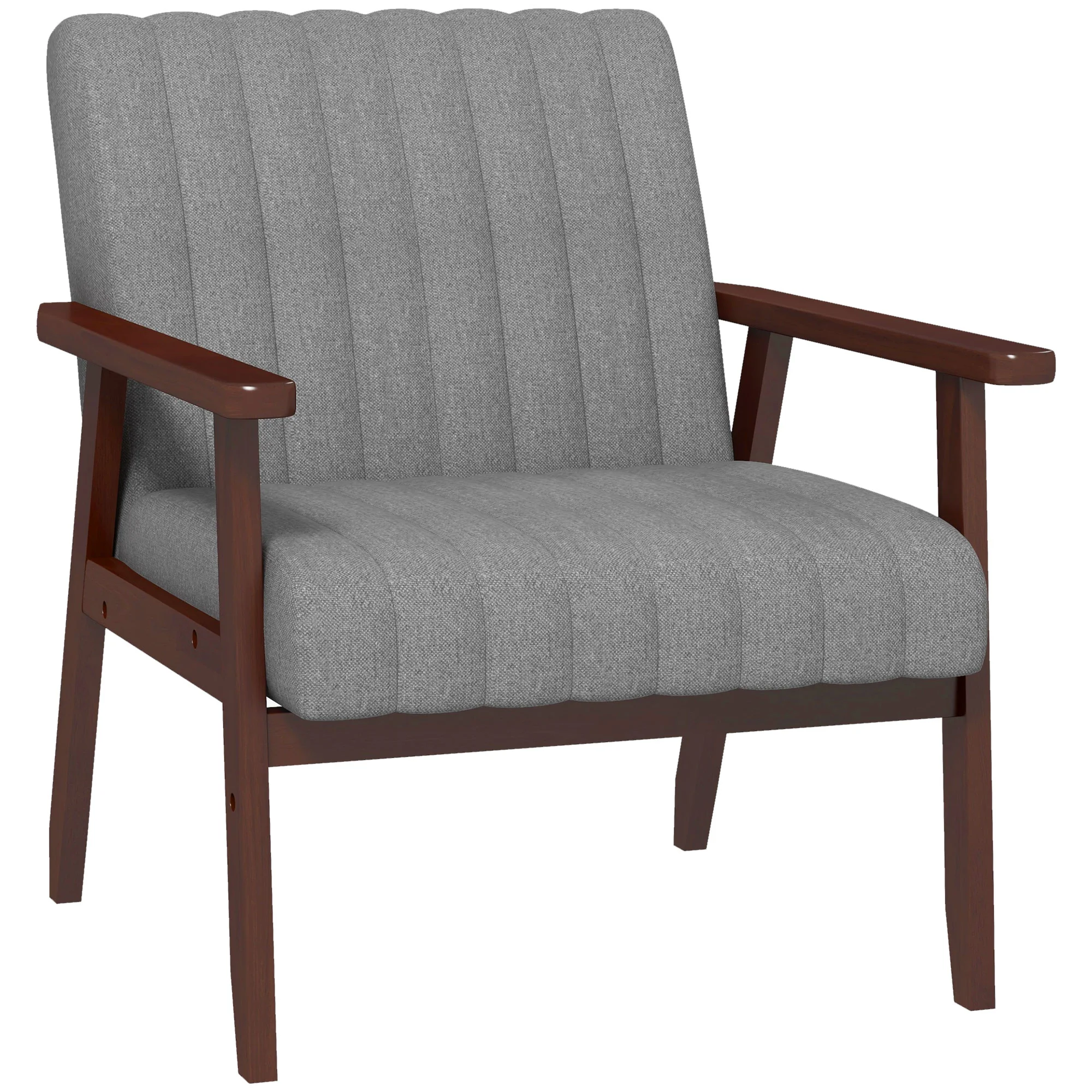 Fabric Accent Chair, Modern Tufted Armchair Upholstered Lounge Chair with Wood Legs, Grey