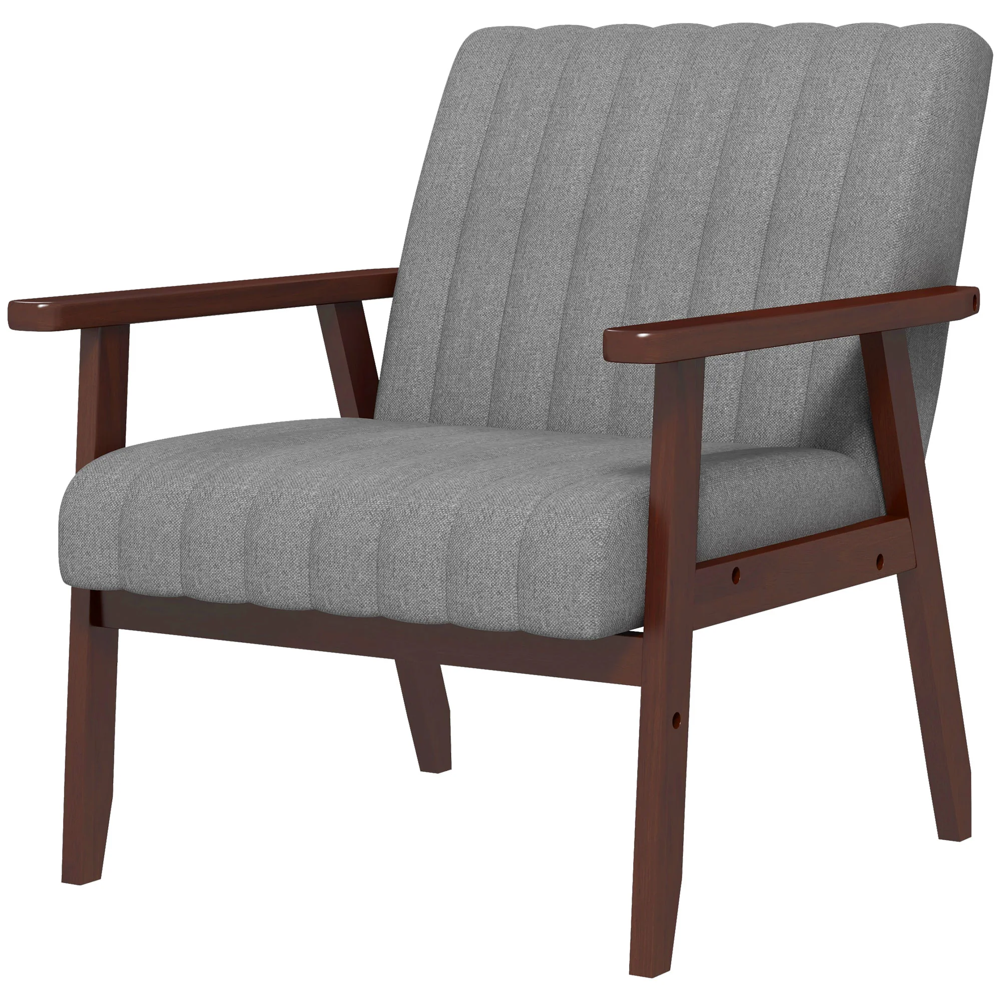 Fabric Accent Chair, Modern Tufted Armchair Upholstered Lounge Chair with Wood Legs, Grey - Image 2