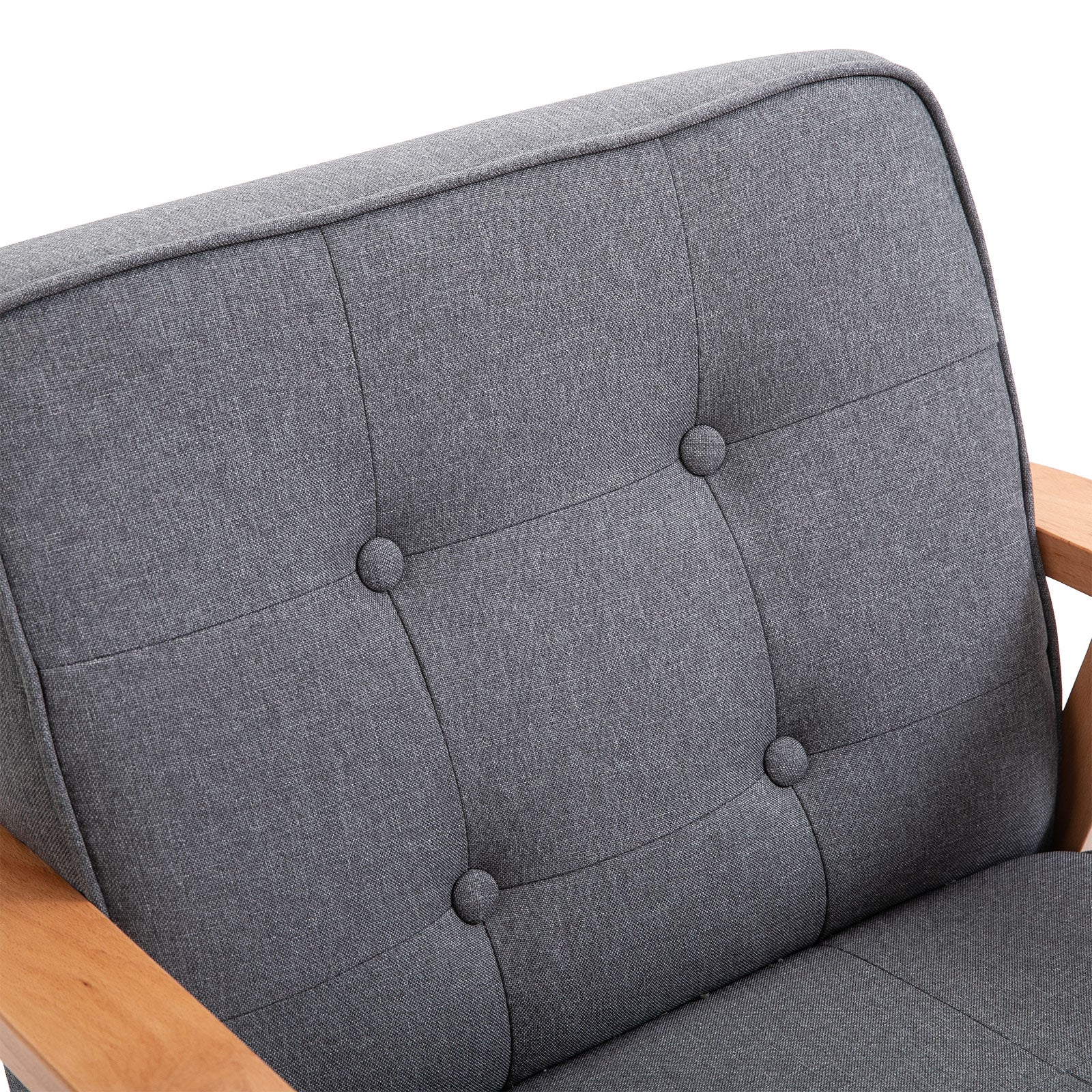 Tufted Fabric Accent Chair with Wood Legs and Thick Padding, Grey - Image 8