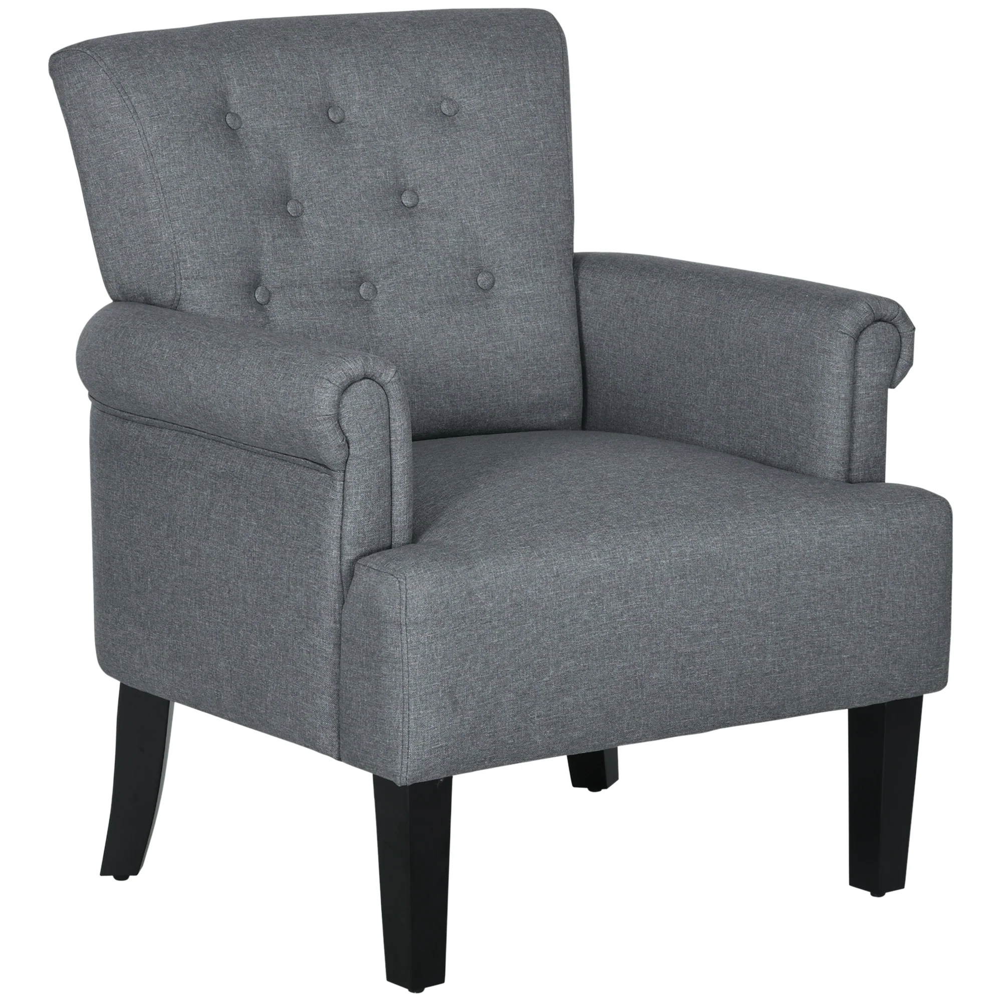Tufted Accent Armchair with Wood Legs & Thick Padding, Grey