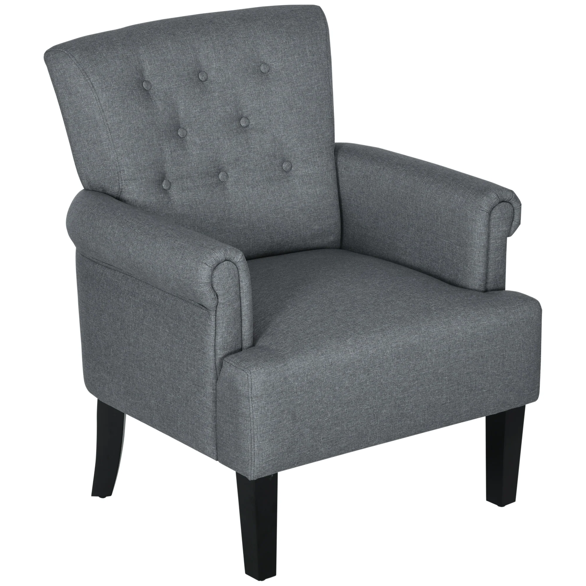 Tufted Accent Armchair with Wood Legs & Thick Padding, Grey - Image 2