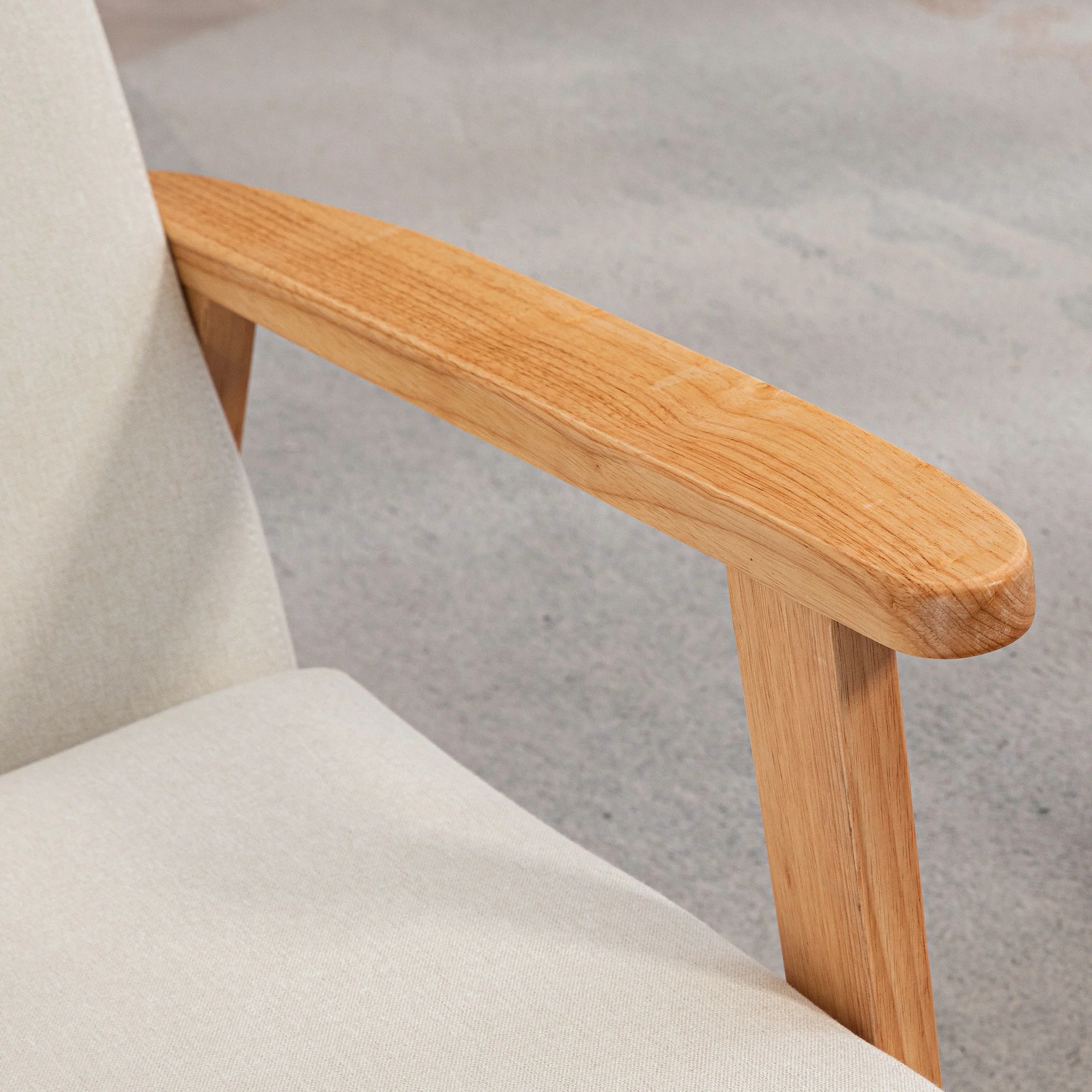 Mid-Century Fabric Armchair with Wood Legs and Padded Cushion, Cream White - Image 11