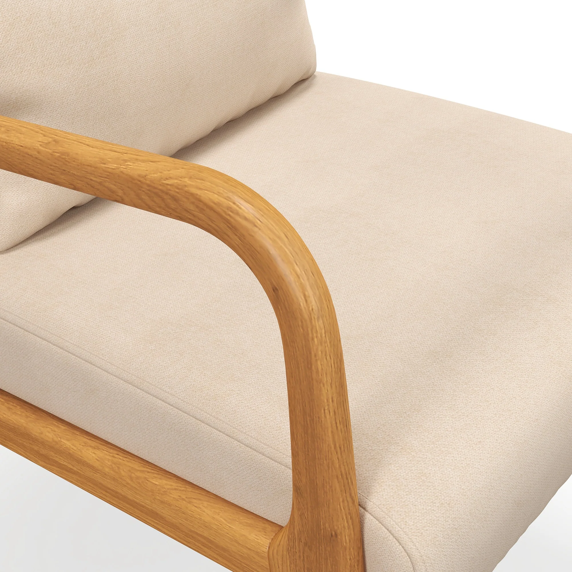 Fabric Accent Chair, Velvet Armchair, Retro Living Room Chair with Wood Legs and Thick Padding for Bedroom, Beige - Image 10