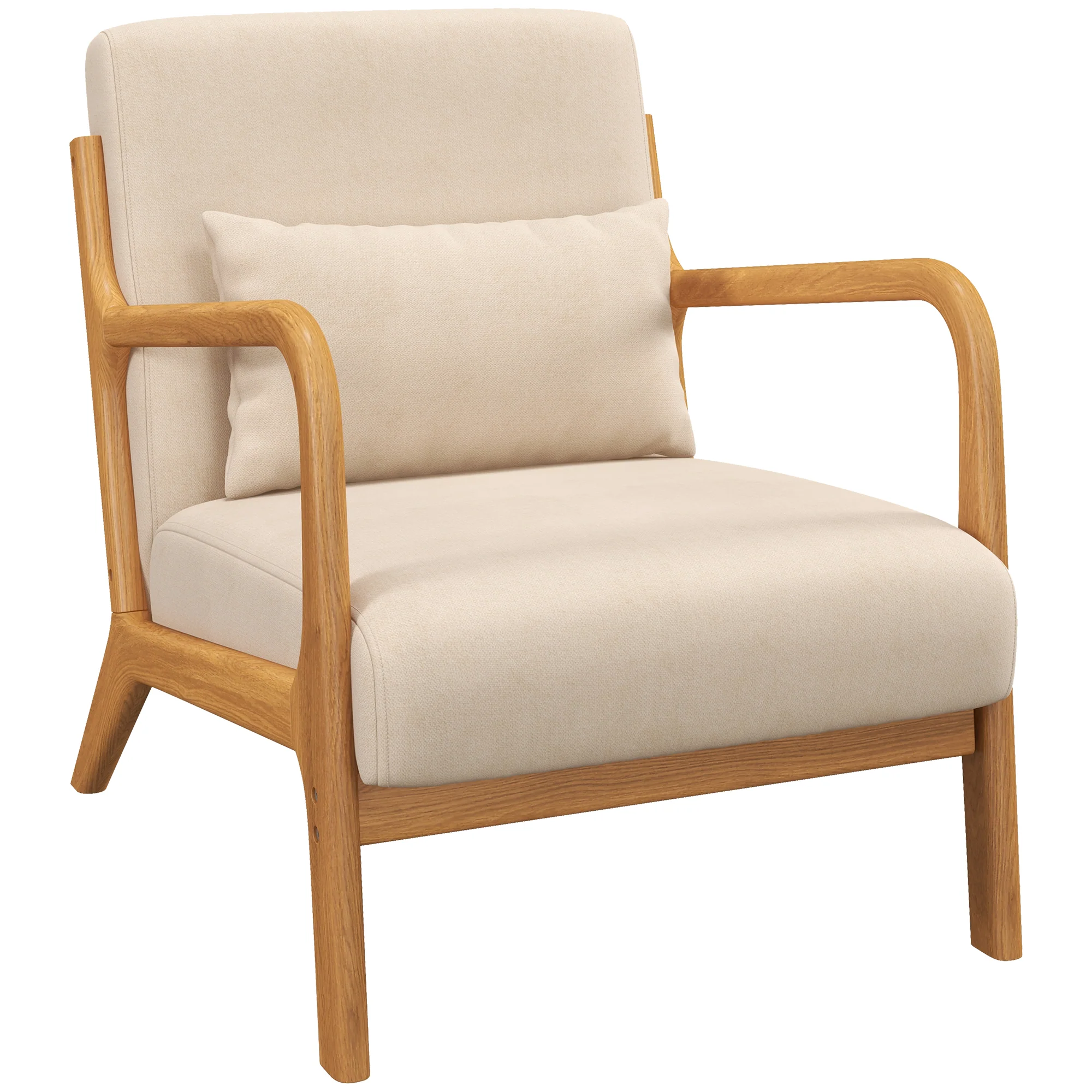 Fabric Accent Chair, Velvet Armchair, Retro Living Room Chair with Wood Legs and Thick Padding for Bedroom, Beige - Image 12