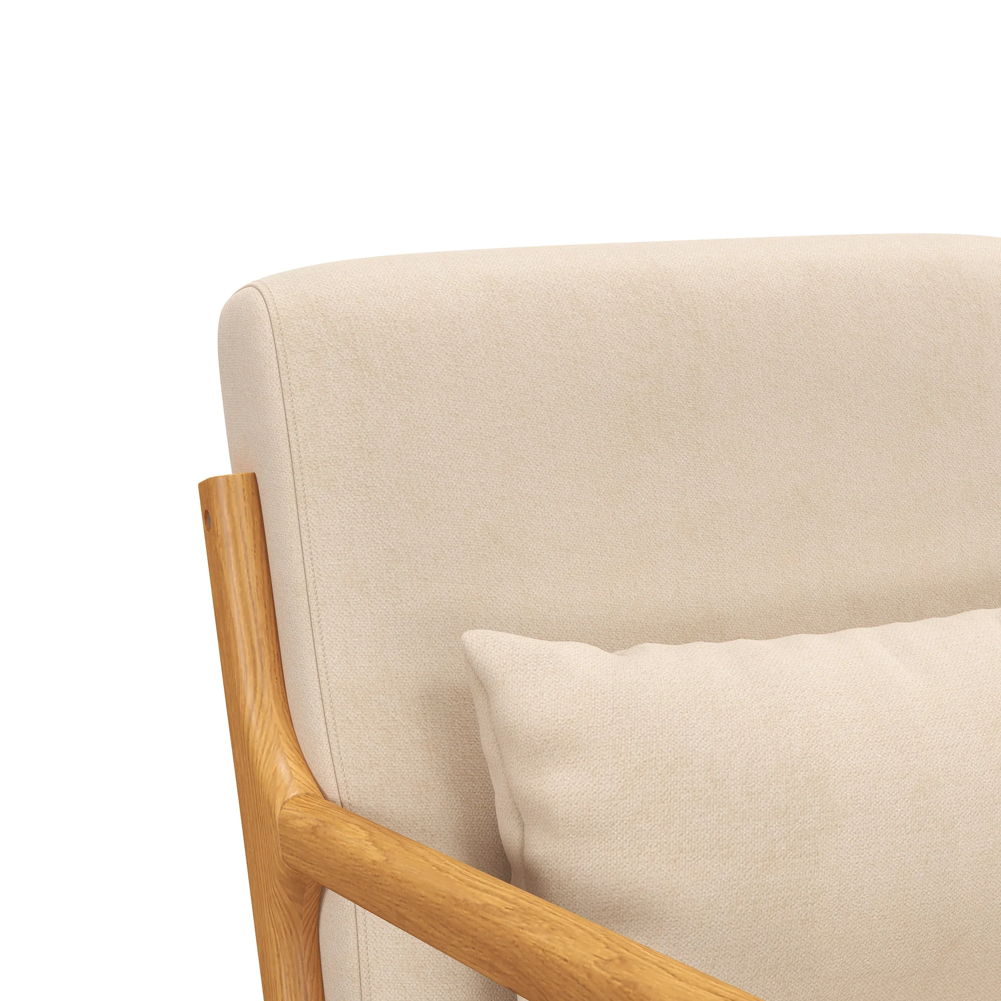 Fabric Accent Chair, Velvet Armchair, Retro Living Room Chair with Wood Legs and Thick Padding for Bedroom, Beige - Image 9