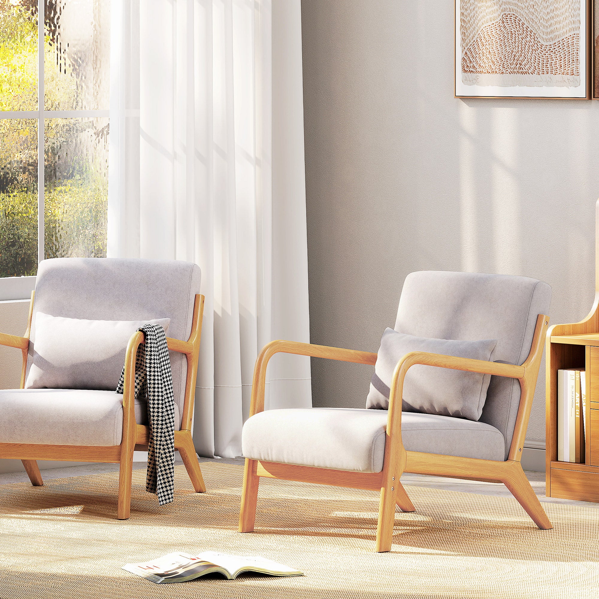 Fabric Accent Chair, Velvet Armchair, Retro Living Room Chair with Wood Legs and Thick Padding for Bedroom, Grey - Image 10