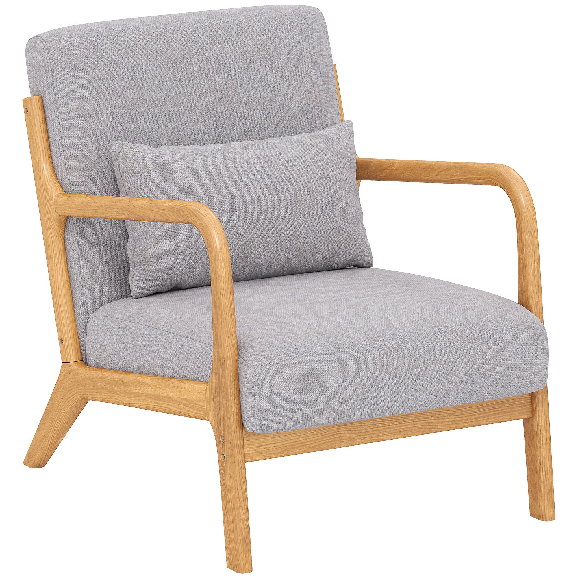 Fabric Accent Chair, Velvet Armchair, Retro Living Room Chair with Wood Legs and Thick Padding for Bedroom, Grey - Image 2