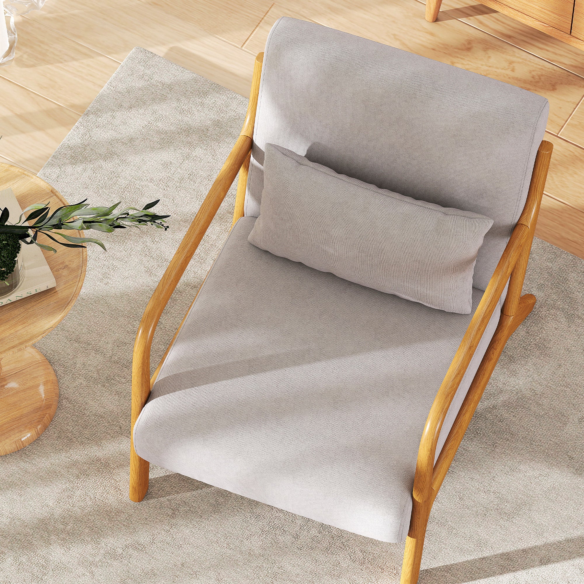 Fabric Accent Chair, Velvet Armchair, Retro Living Room Chair with Wood Legs and Thick Padding for Bedroom, Grey - Image 9
