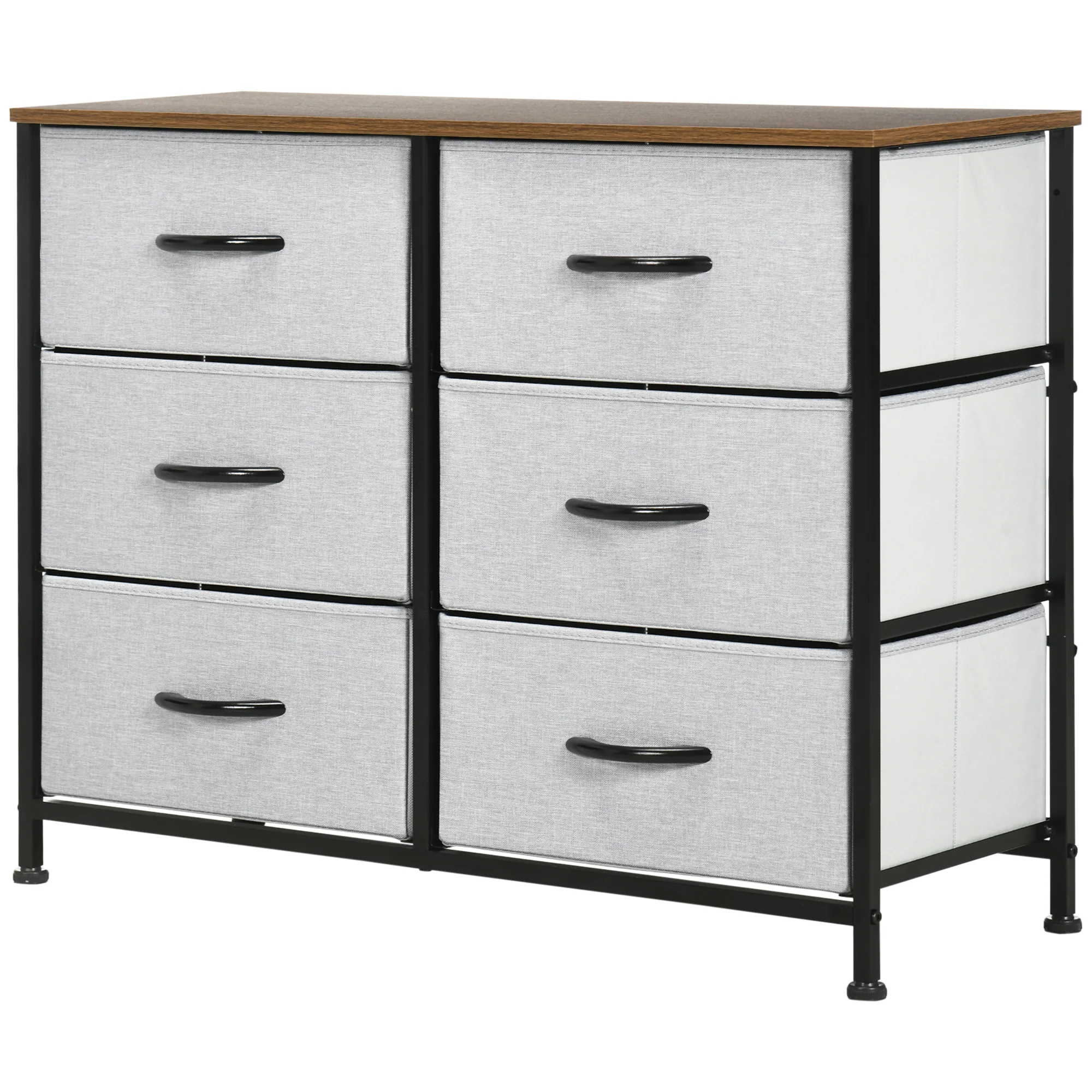 Storage Chest of Drawers with 6 Fabric Drawers, Steel Frame & Wooden Top, Grey - Image 2