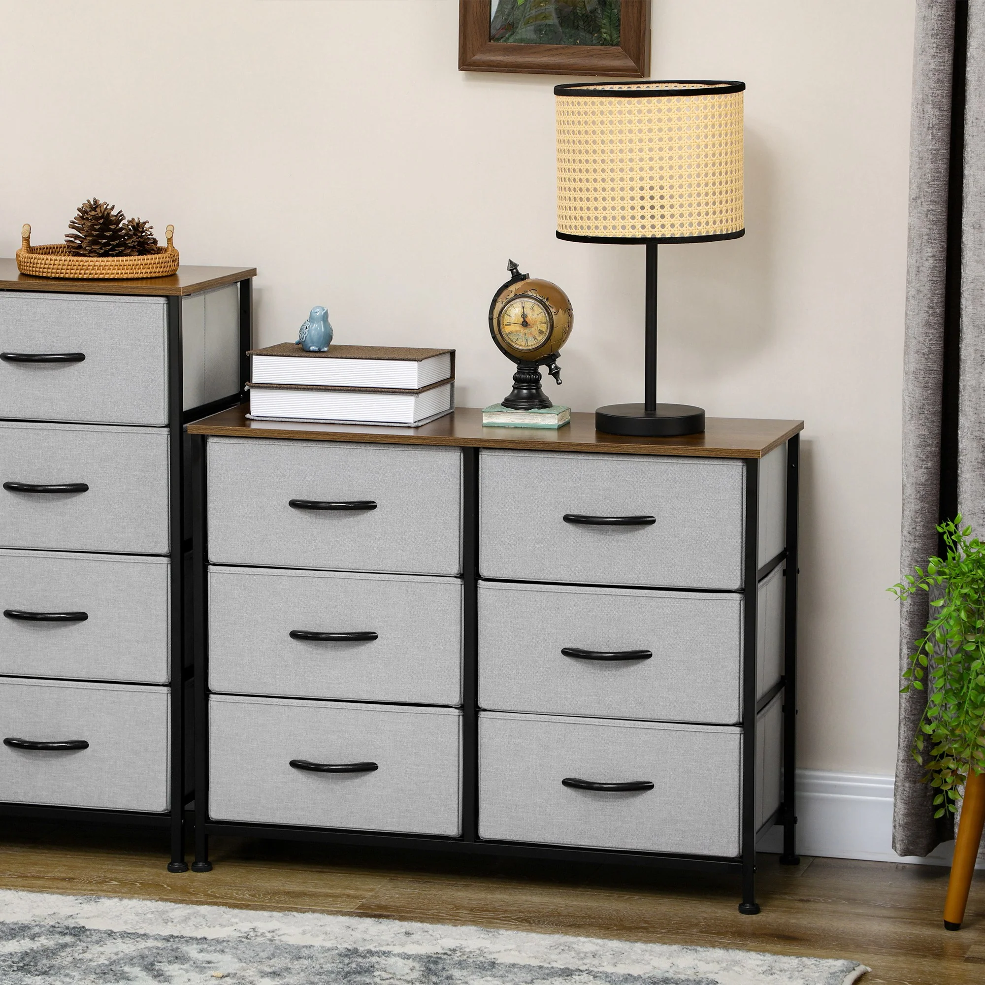Storage Chest of Drawers with 6 Fabric Drawers, Steel Frame & Wooden Top, Grey - Image 4