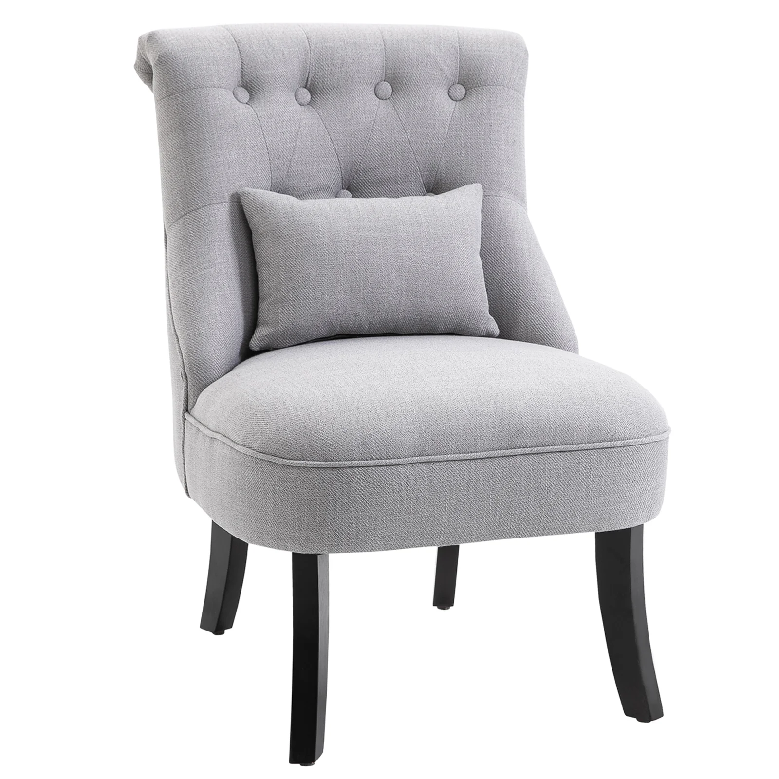 Fabric Single Sofa, Dining Chair with Pillow & Solid Wood Leg for Living Room, Grey