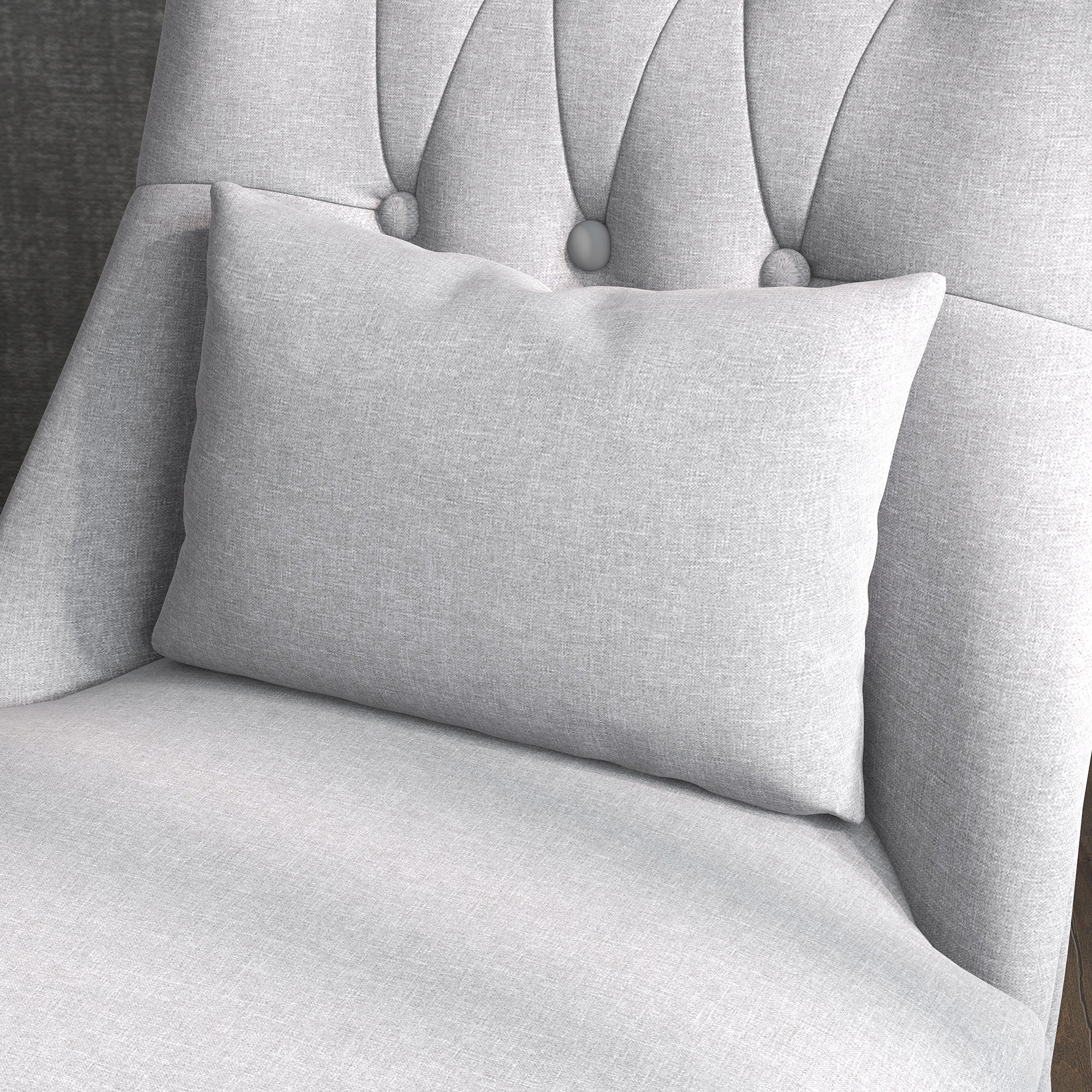 Fabric Single Sofa, Dining Chair with Pillow & Solid Wood Leg for Living Room, Grey - Image 11