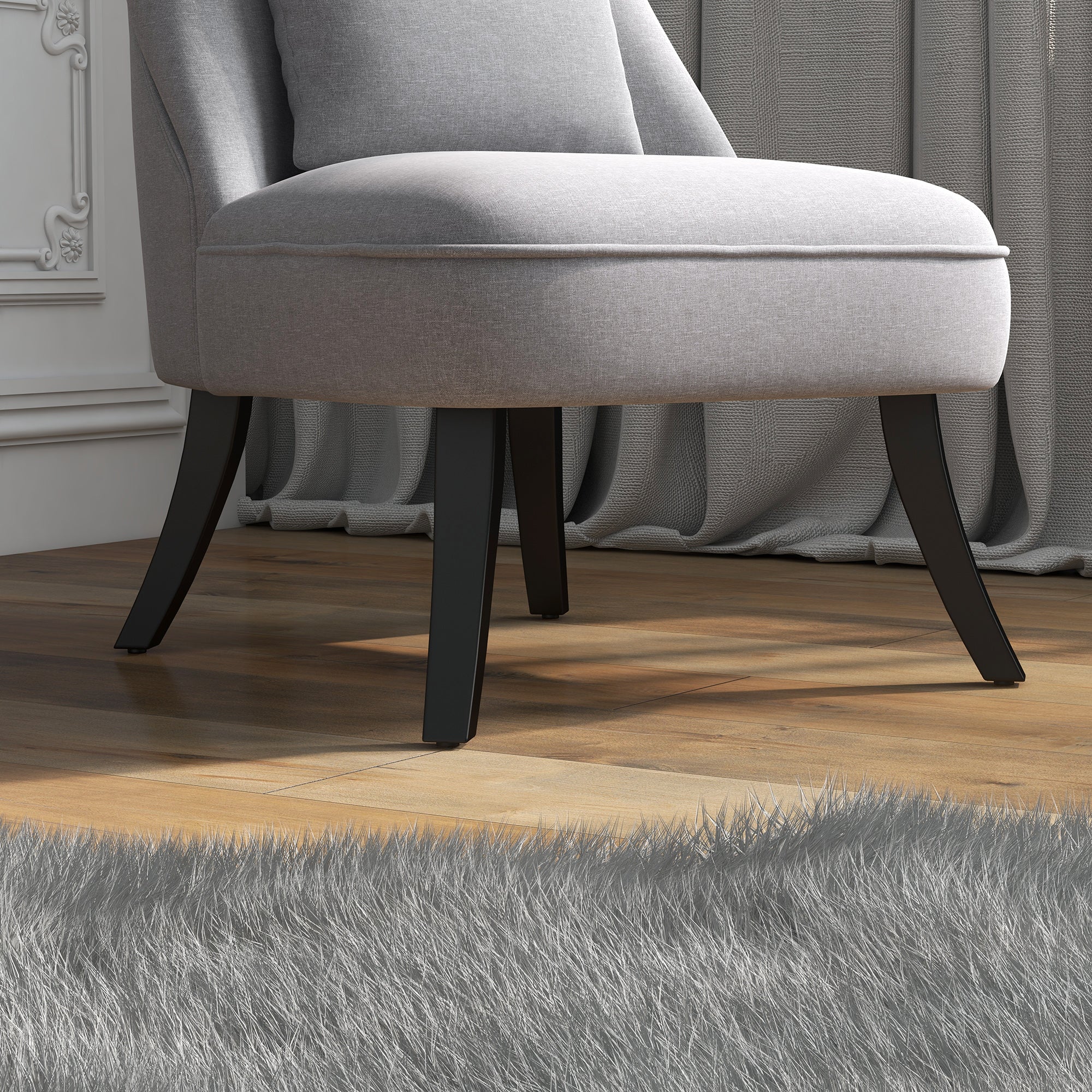 Fabric Single Sofa, Dining Chair with Pillow & Solid Wood Leg for Living Room, Grey - Image 12