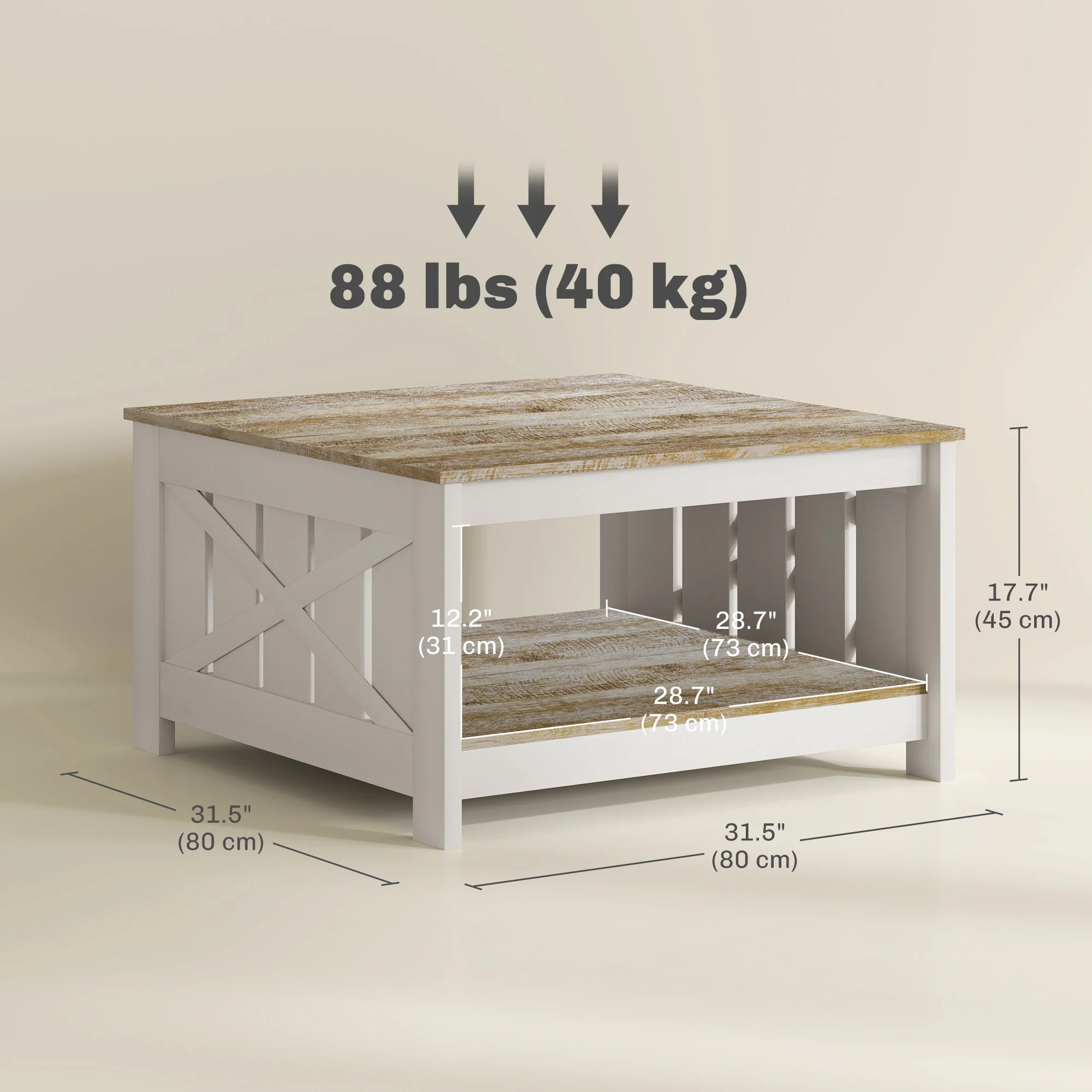 34. Farmhouse Coffee Table with Storage Shelf 31.5" Distressed Oak - Image 5
