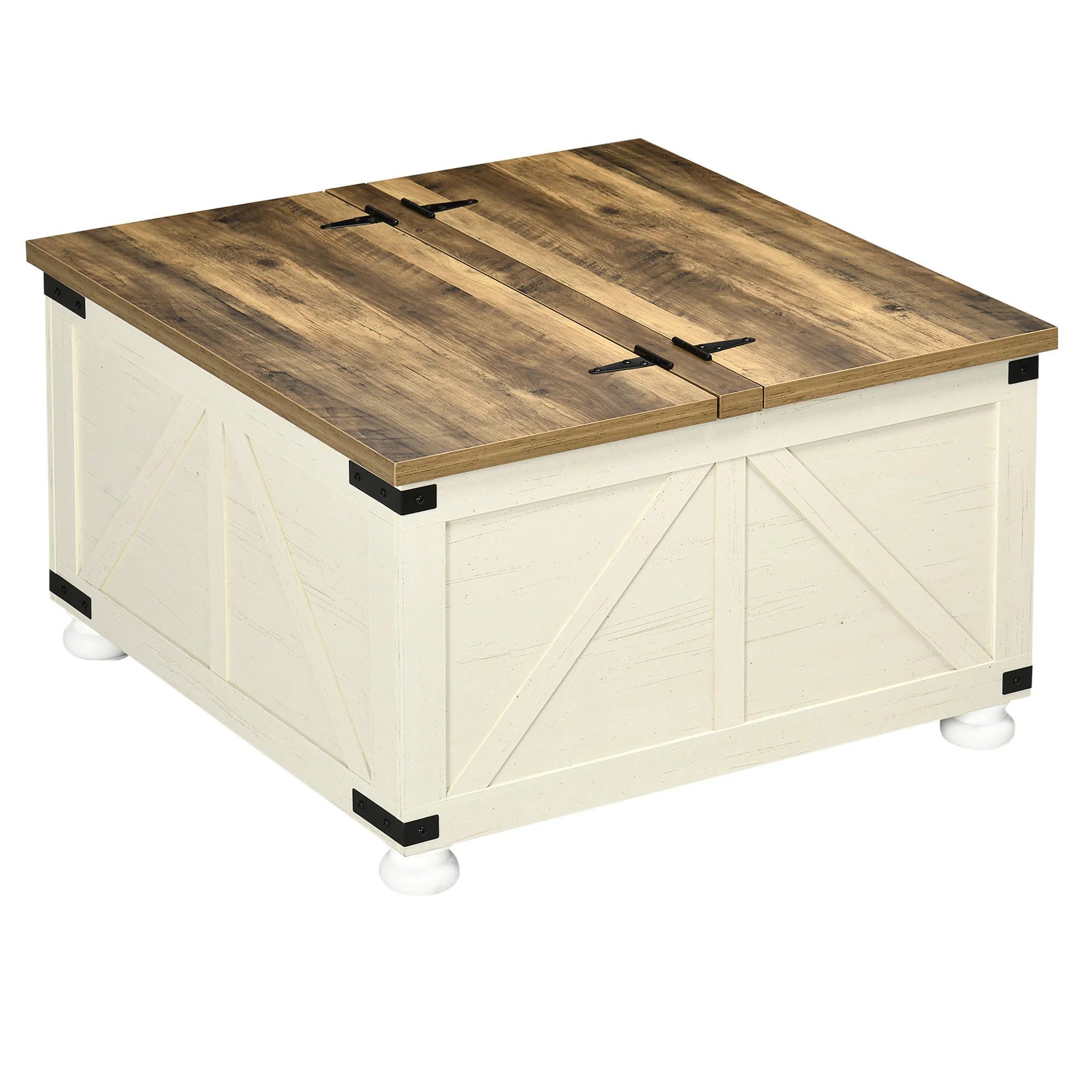 Farmhouse Lift Top Coffee Table with Hidden Storage & Wood Legs, Antique White - Image 2