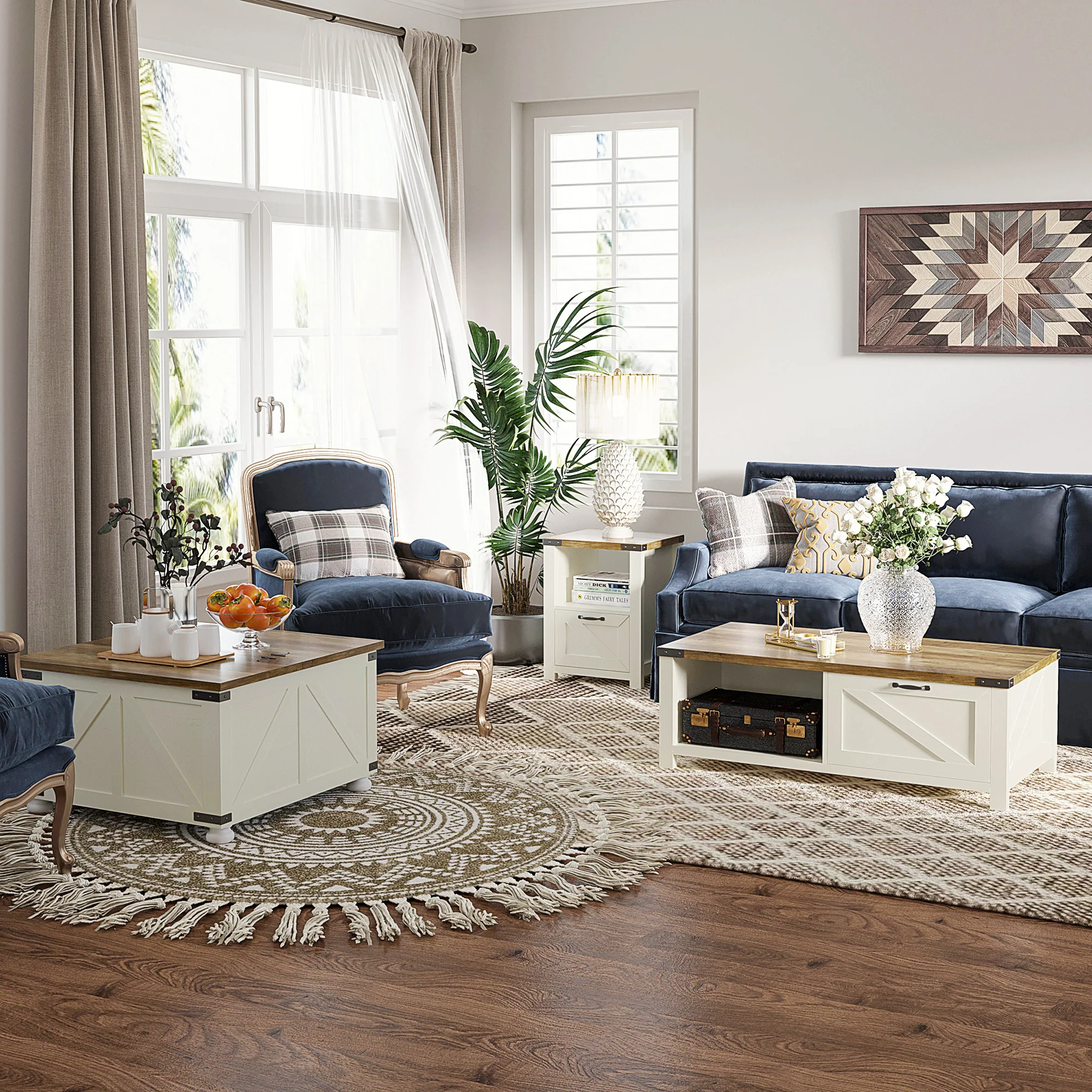 Farmhouse Lift Top Coffee Table with Hidden Storage & Wood Legs, Antique White - Image 4