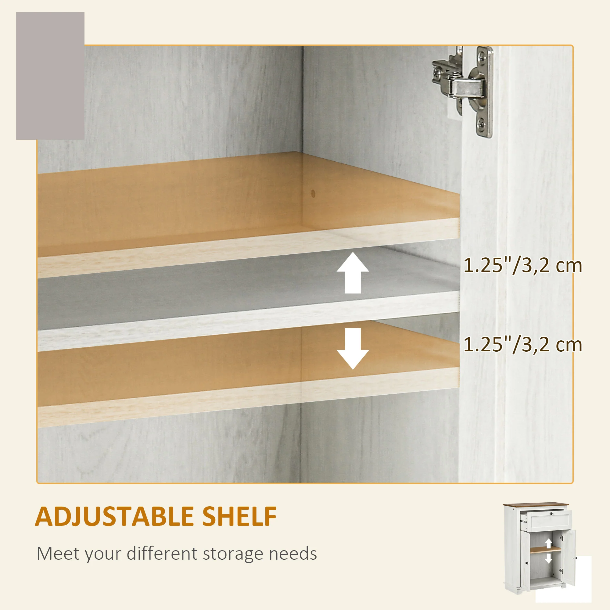 Farmhouse Sideboard Storage Cabinet with Doors and Drawer, 23.5"x11.75"x34.5", White - Image 7